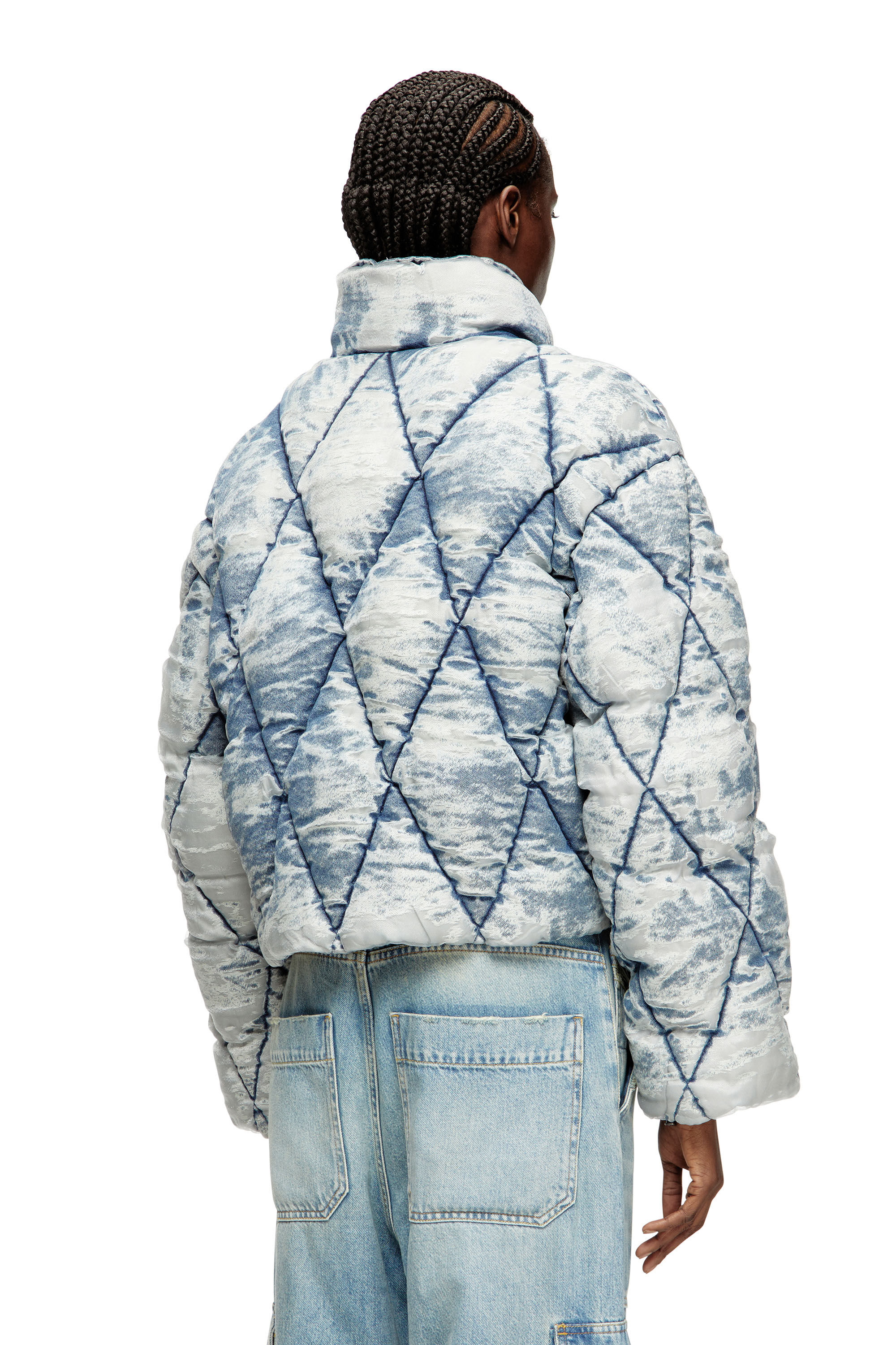 Diesel - W-HISTEL, Woman's Puffer jacket in argyle-quilted devoré shell in Light Blue - 5