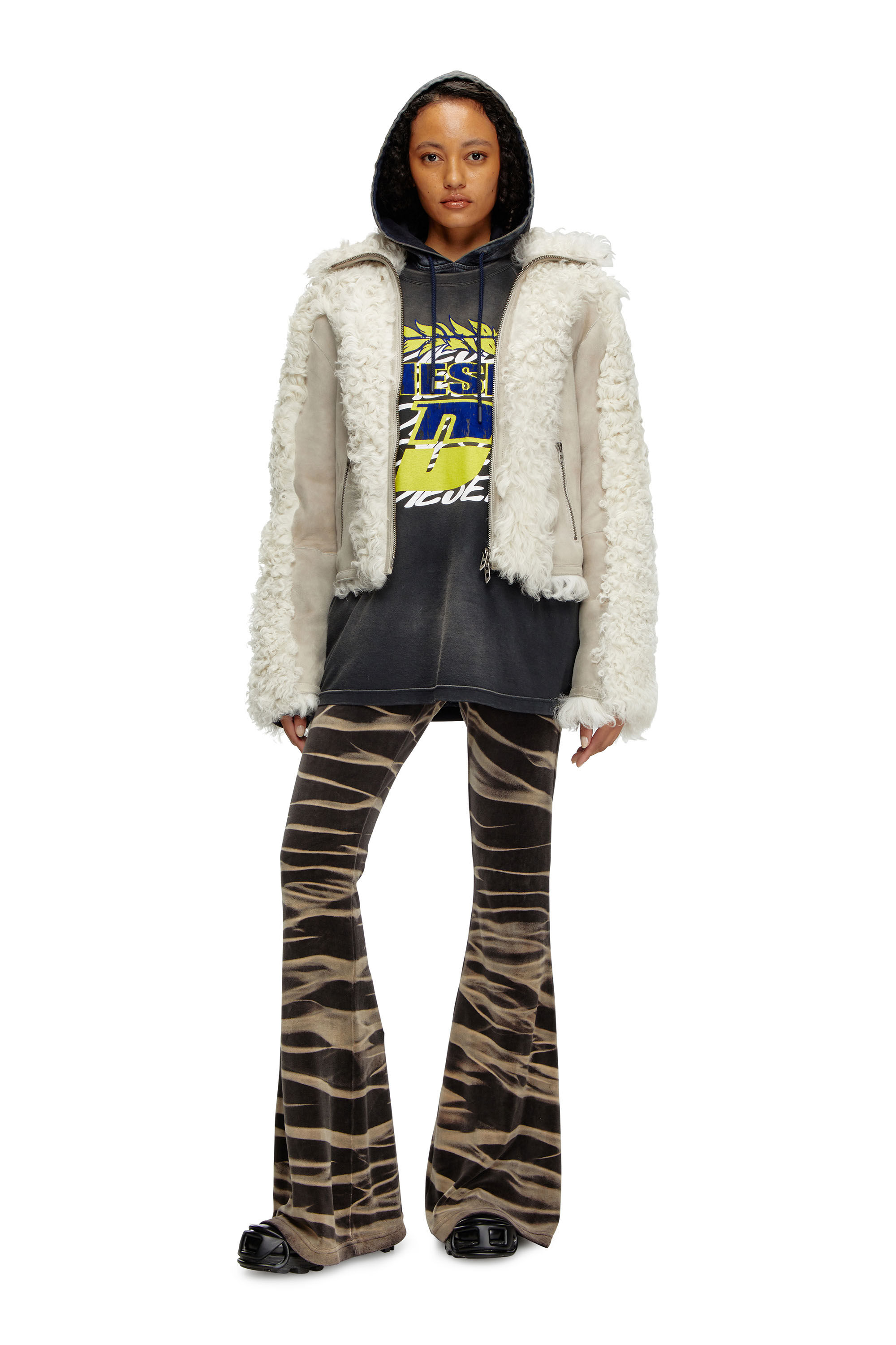 Diesel - L-AUREL, Chaqueta en piel de oveja Mujer in Blanco - 1