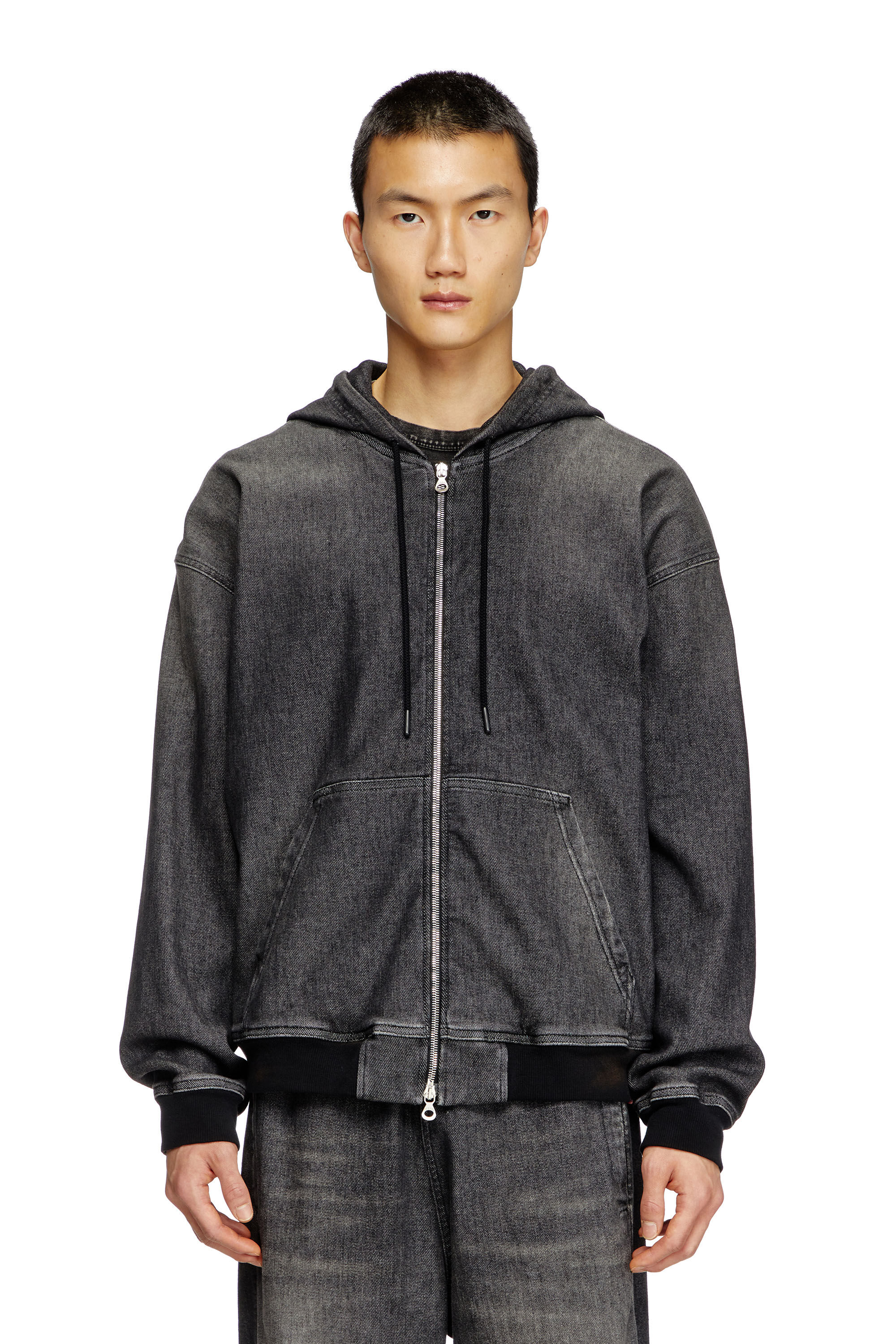 Diesel - D-GIRI-S TRACK, Sudadera con capucha y cremallera de Track Denim con efecto de suciedad Unisex in Negro - 3