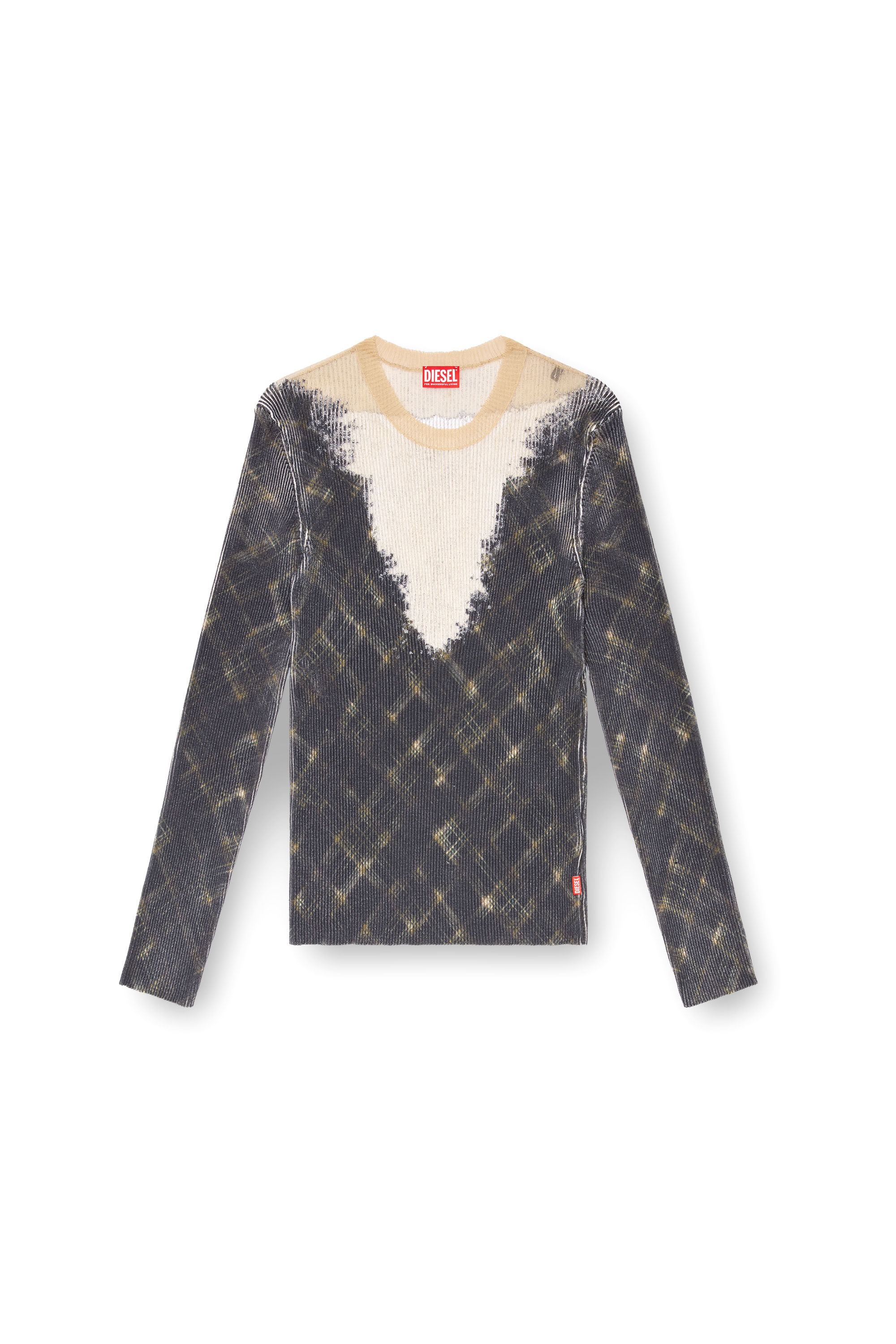 Men's Check jumper with devoré sweat stains | Grey | Diesel
