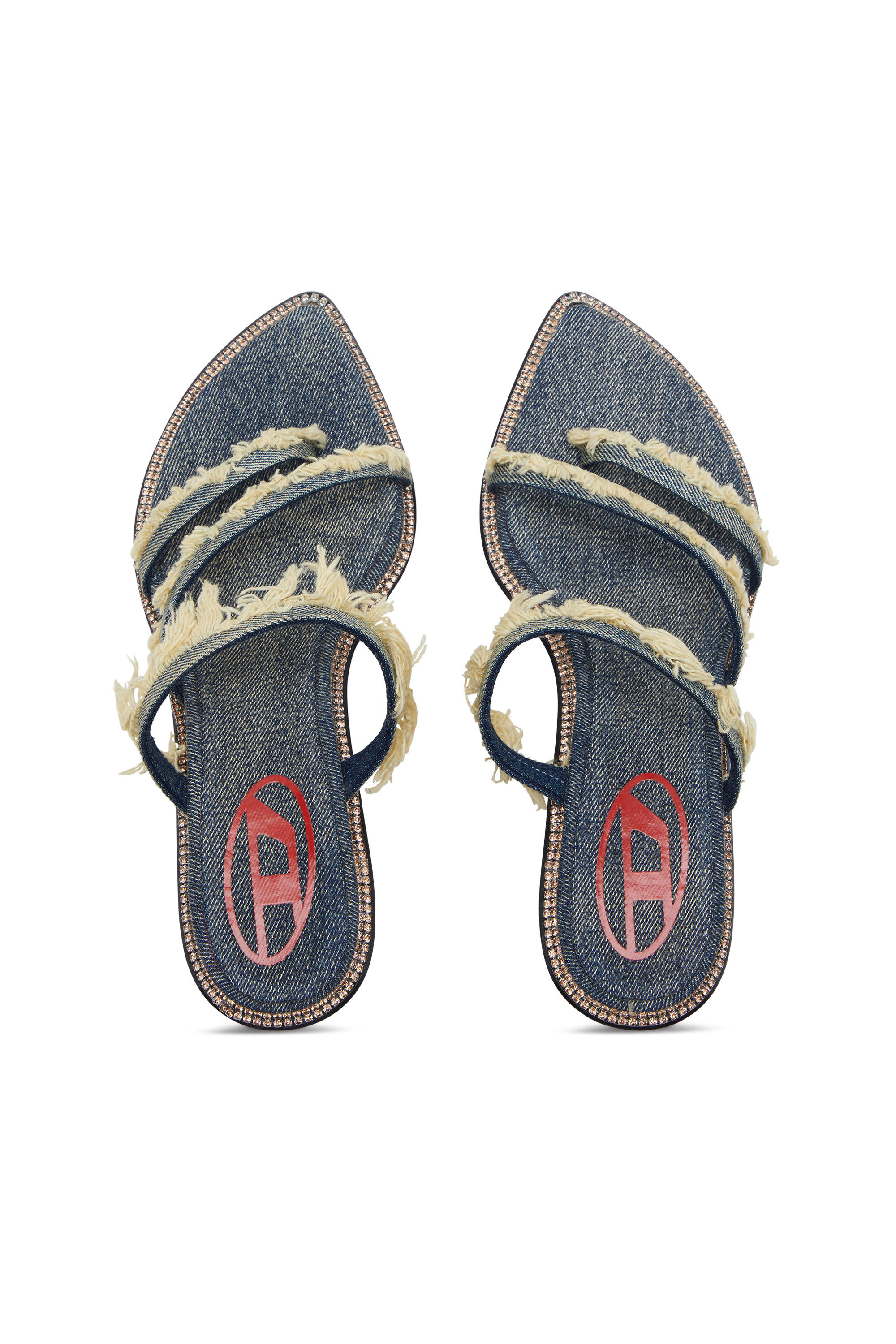 『DIESEL』D-Havanna Kittie ヒール Women's D-Havanna Kittie-Frayed-denim mules with crystals
