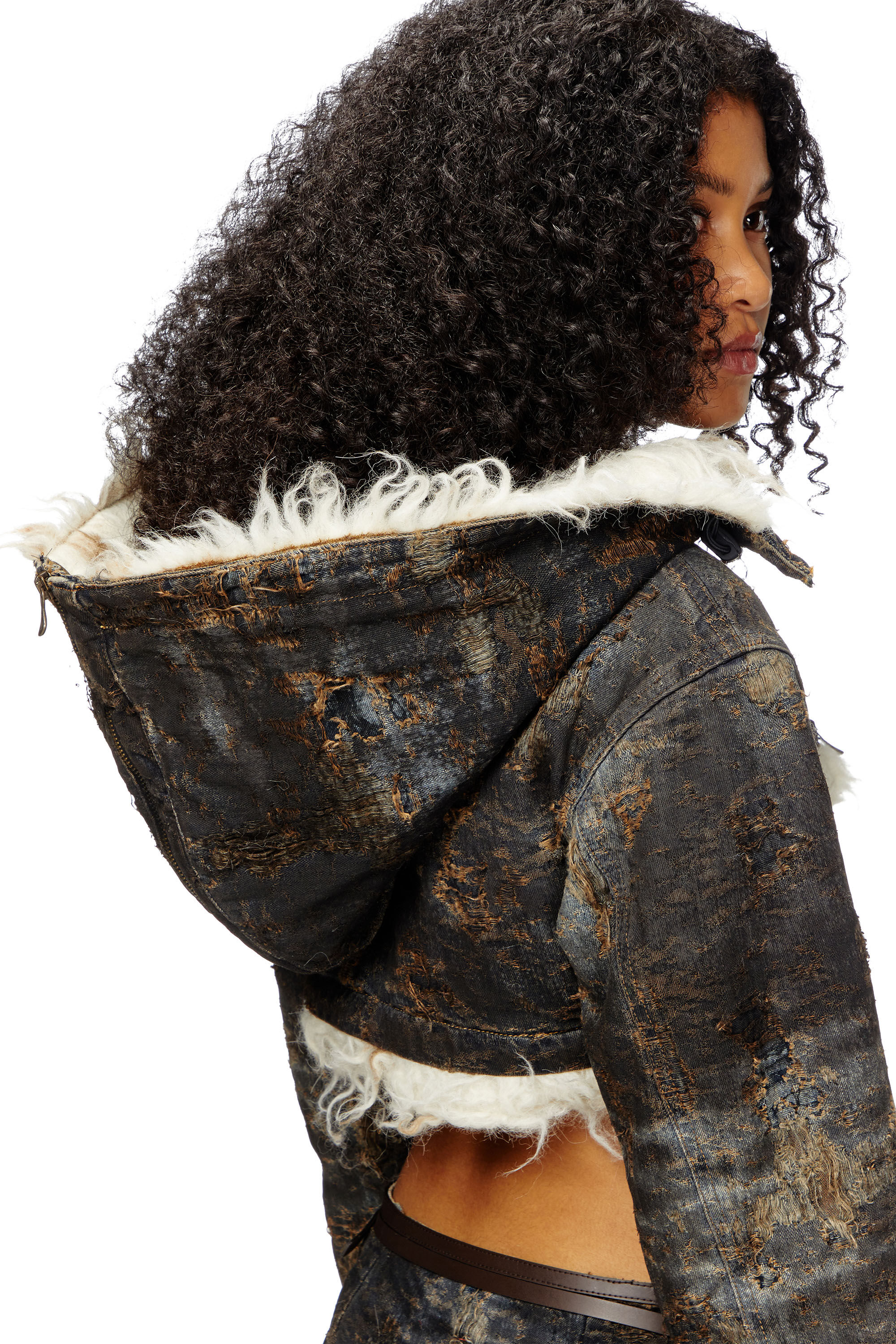 Women's Cropped jacket in dirty jacquard denim | Multicolor