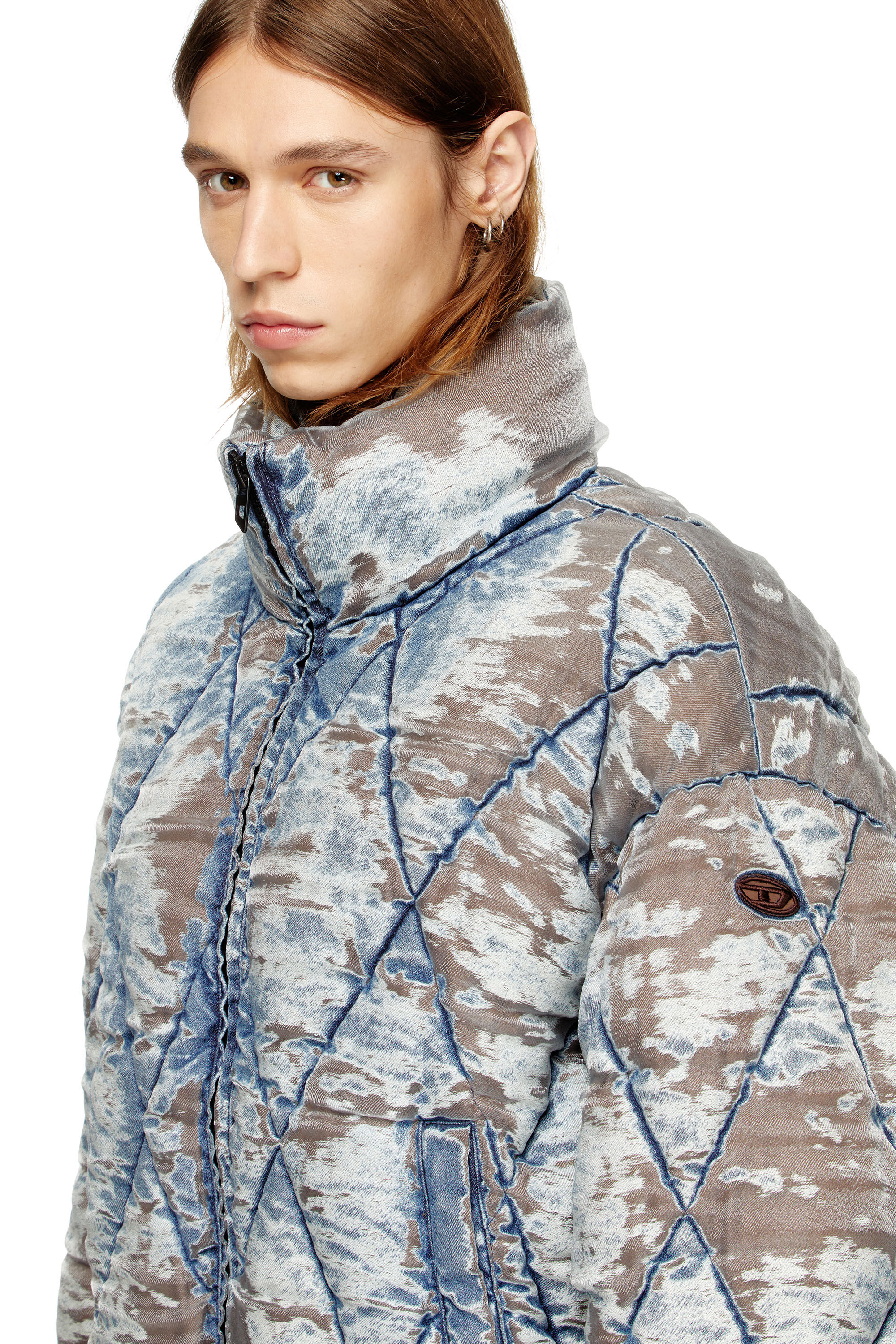 Diesel - W-KONS, Man's Padded jacket in argyle-quilted devoré denim in null - 4