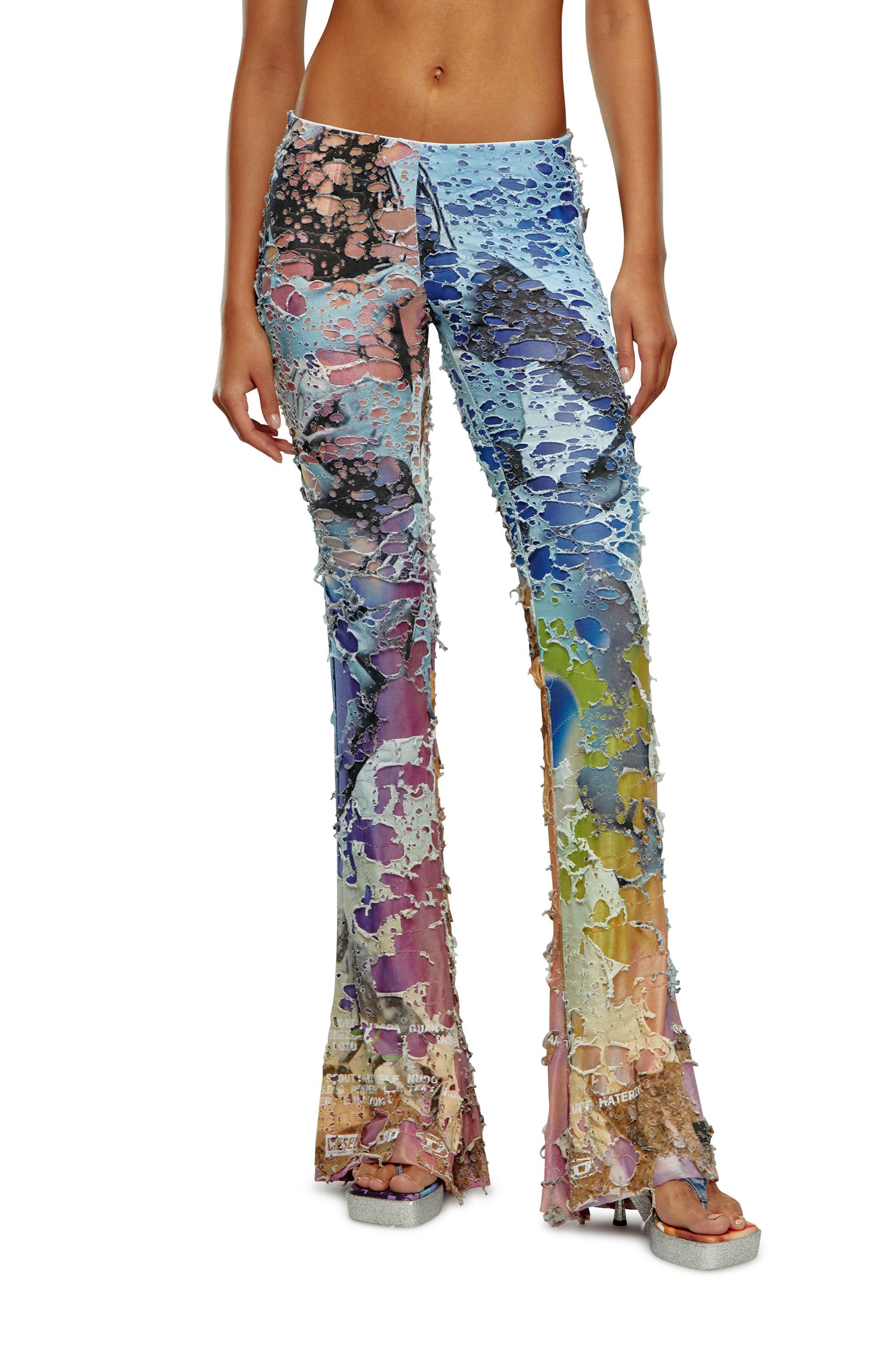 Diesel - P-MAYIM, Woman's Destroyed pants with cinema prints in Blue/Pink - 3