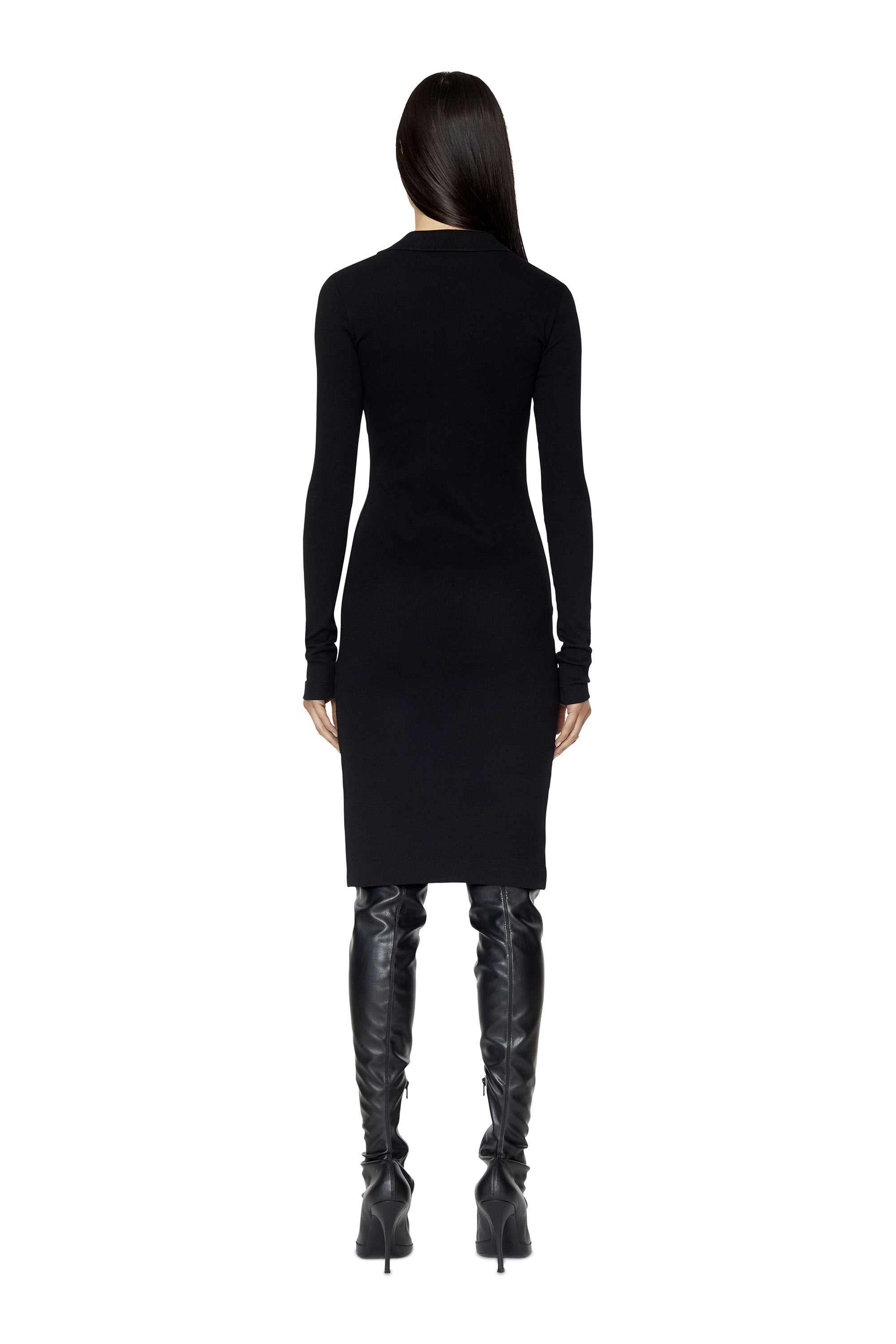 Diesel - D-RIBENNY-LS-D, Woman's Bodycon polo dress in Black - 3