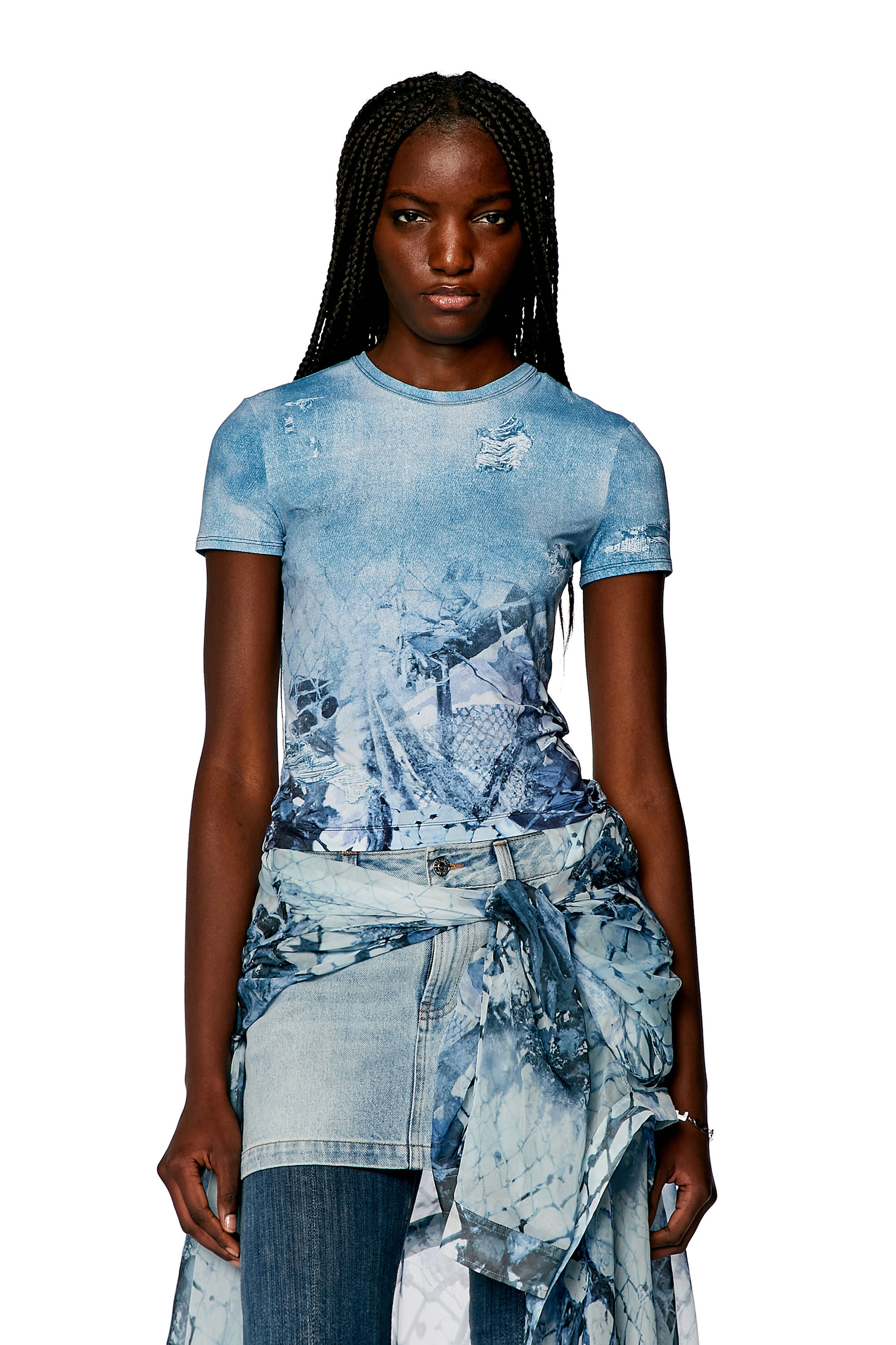 Women's Cropped T-shirt with abstract print | Blue | Diesel