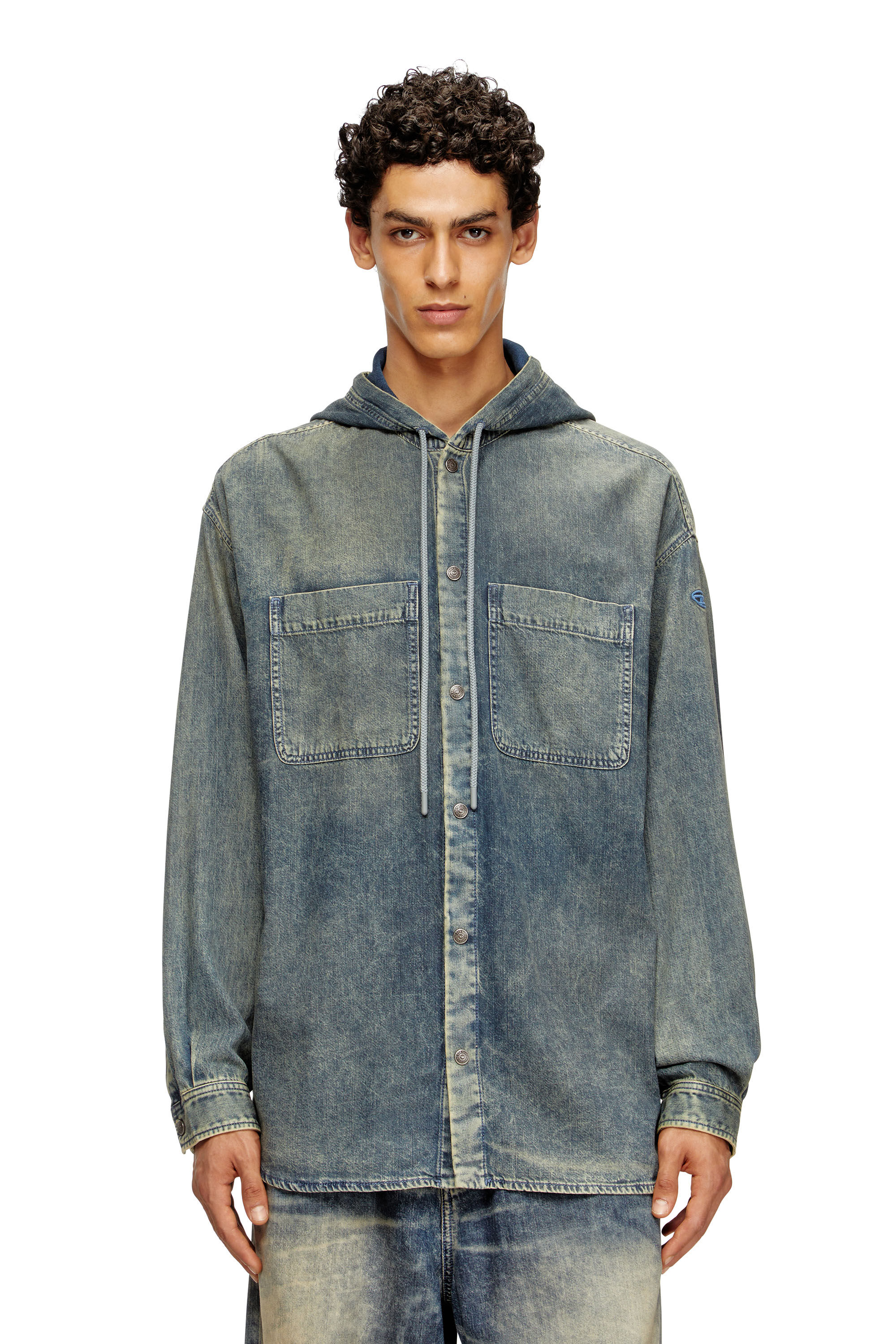 Men's Overshirt in marbled coated denim | Blue | Diesel