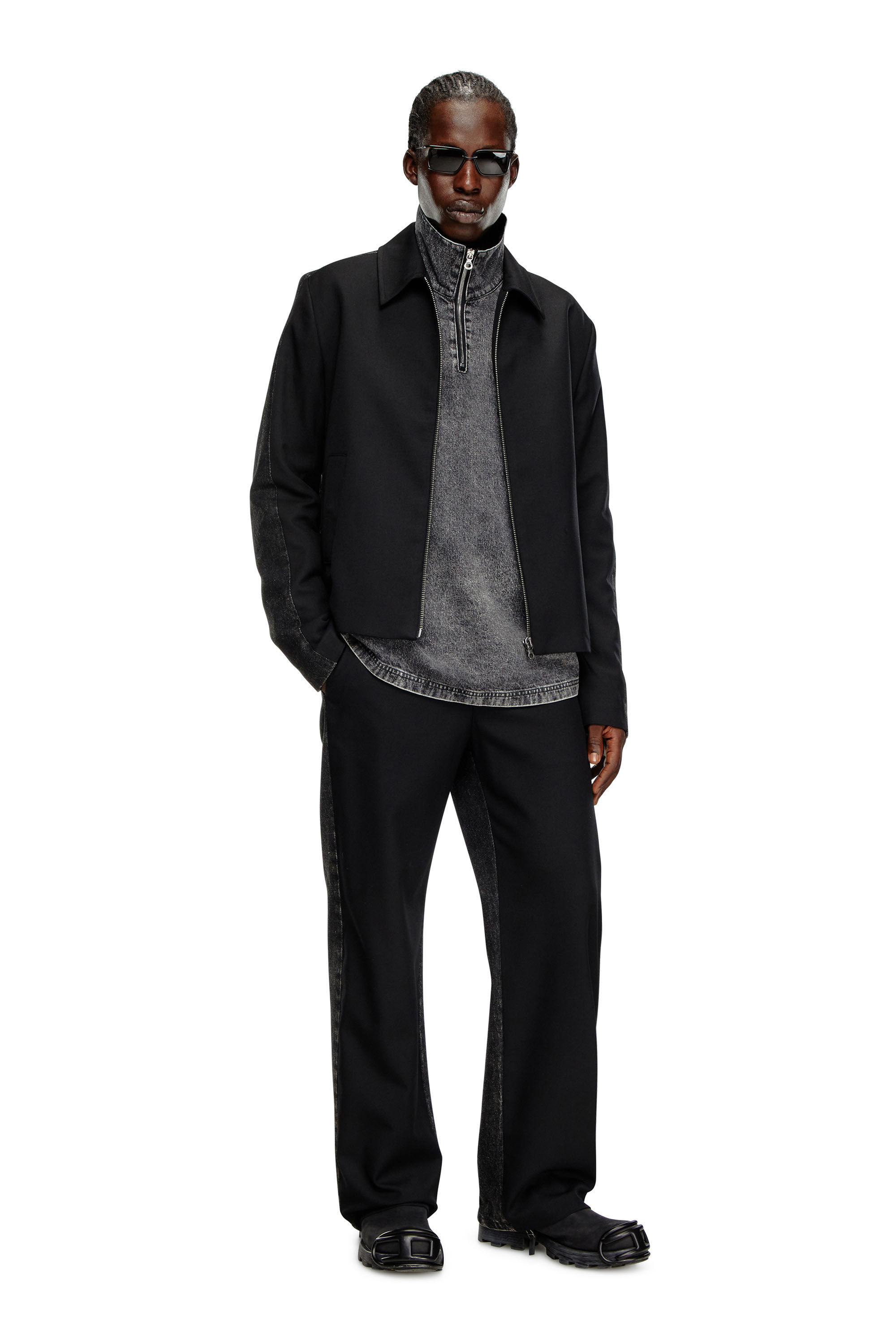 Men's Blouson jacket in wool blend and denim | Black | Diesel