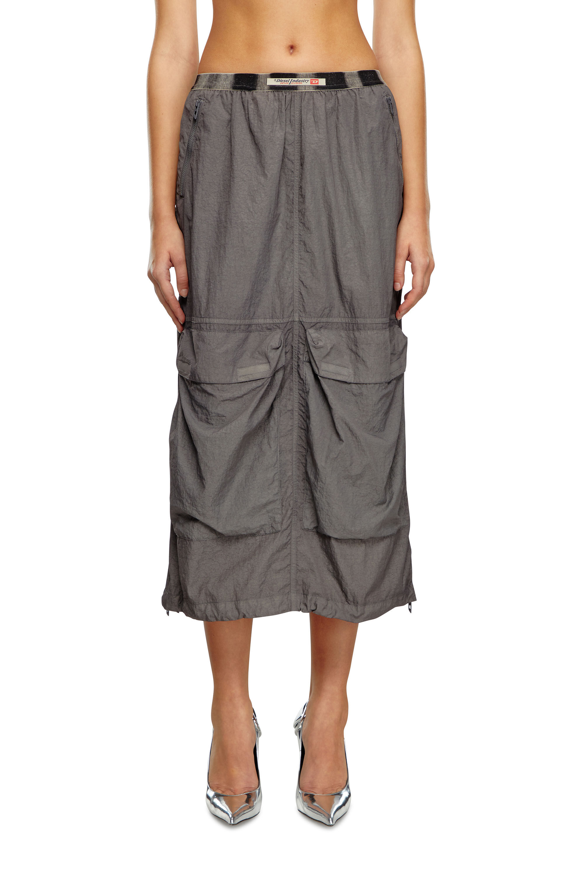 Diesel - O-ASIS, Woman's Cargo midi skirt in recycled nylon in Grey - 3