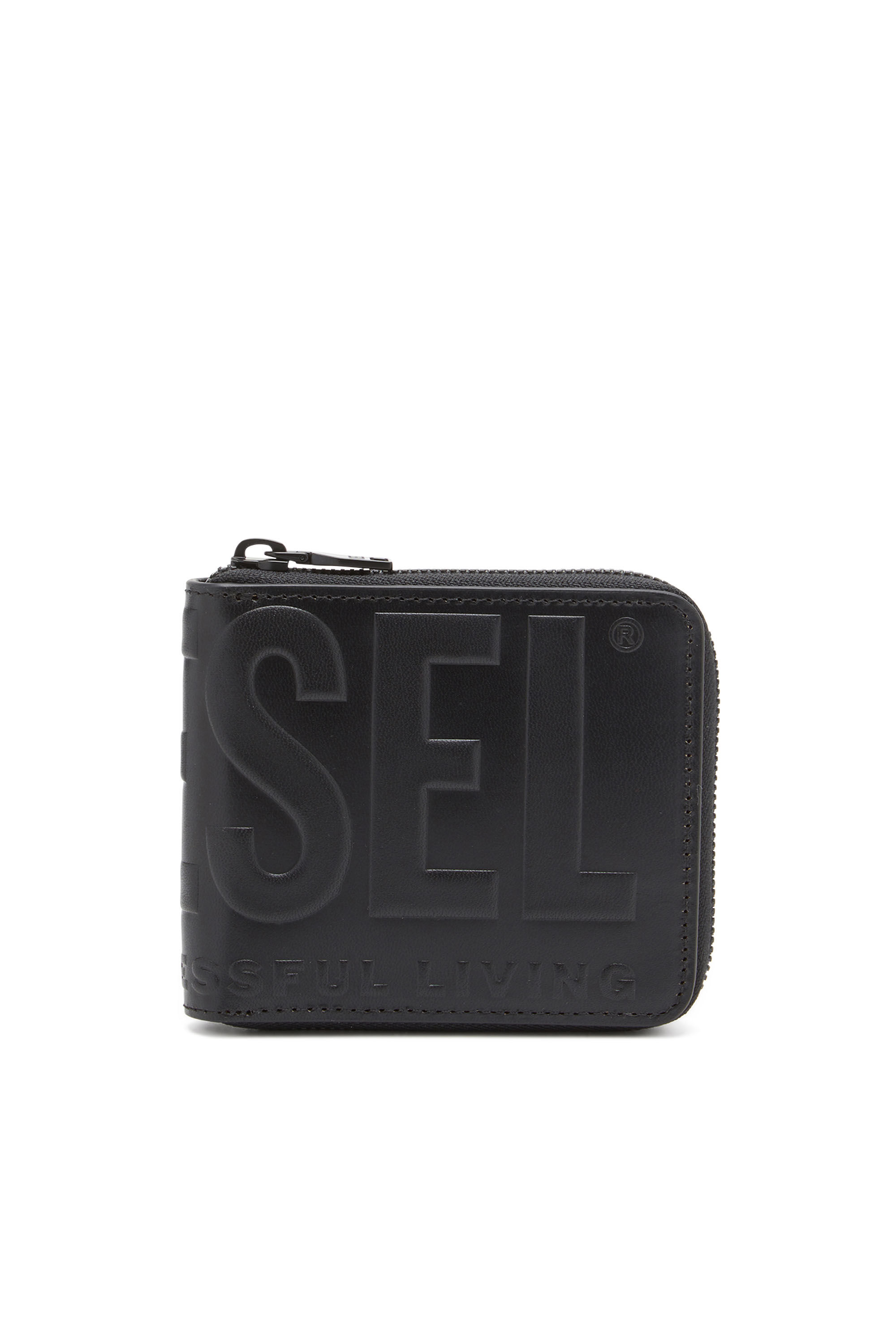 Men's Leather zip wallet with embossed logo | Diesel