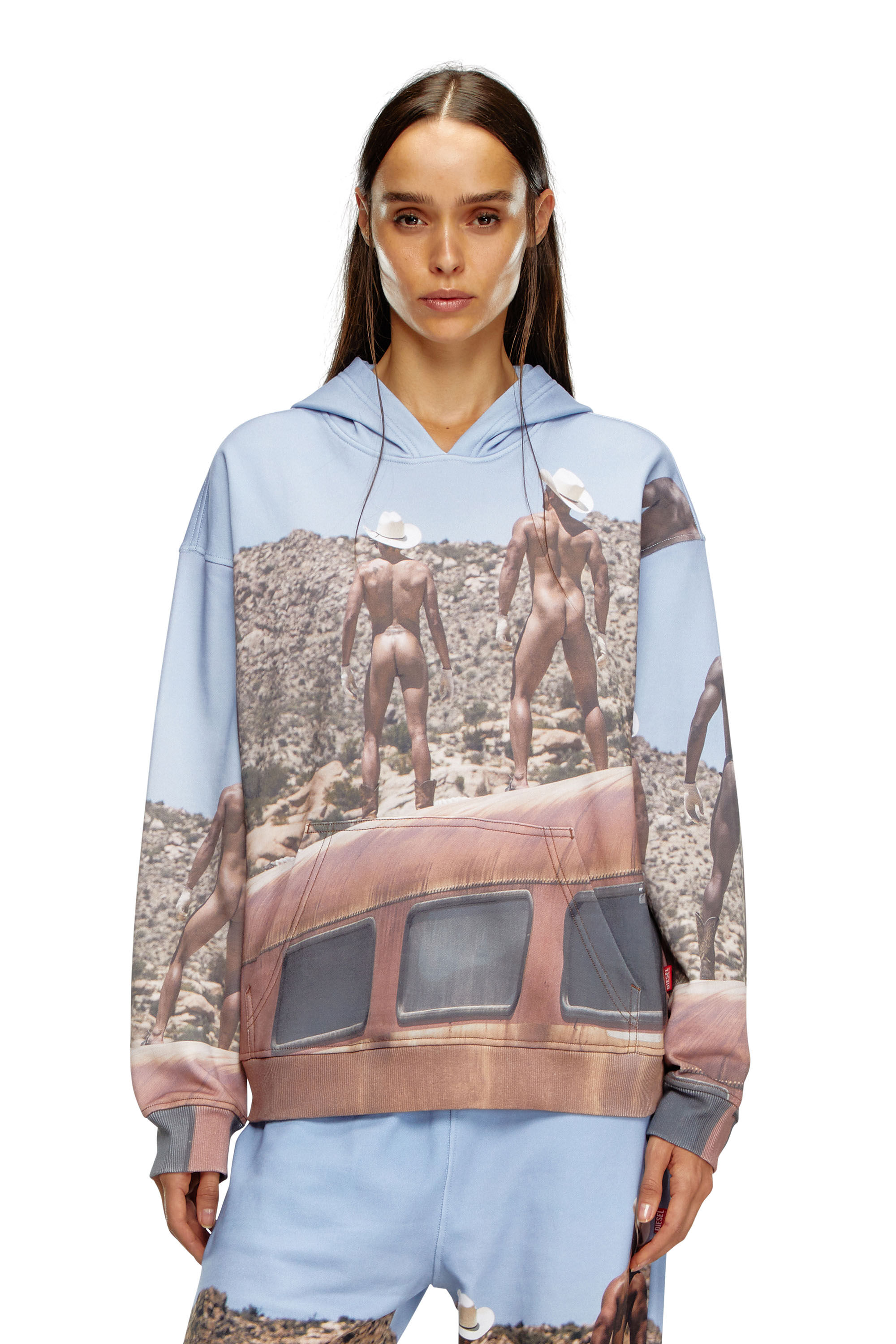Diesel - PR-S-NLABEL-HOOD-HVB, Sudadera con capucha con estampado all-over Unisex in Azul marino - 5