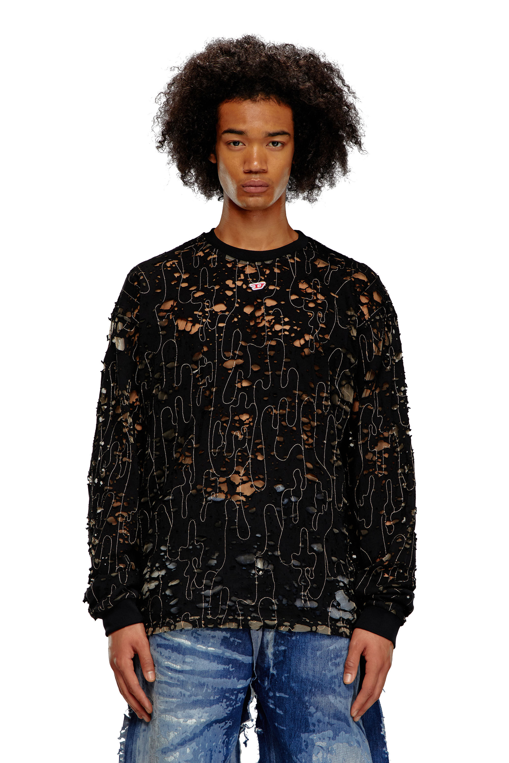 Men's Tulle T-shirt with destroyed jersey | Black | Diesel