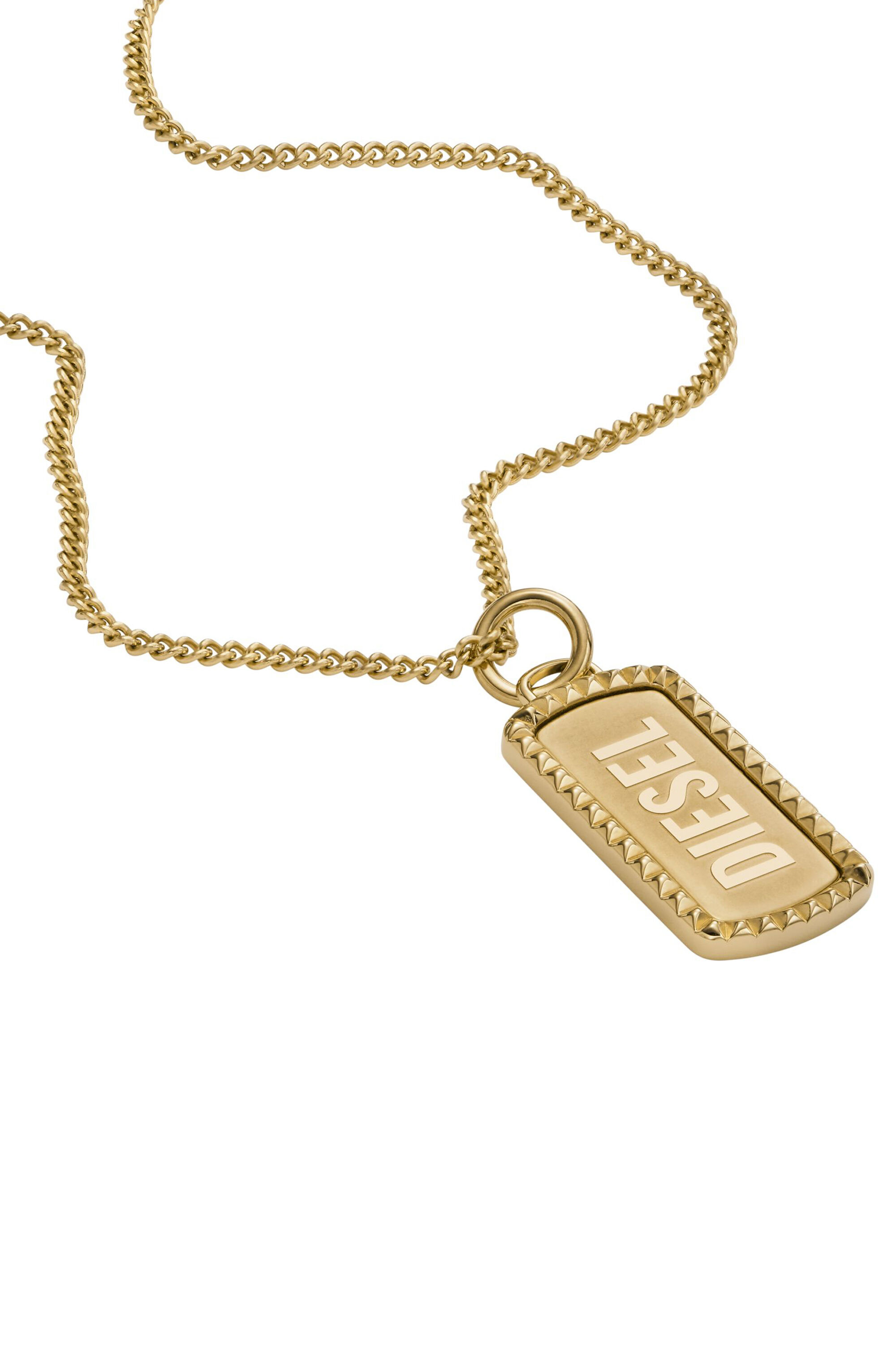 Women s Gold Tone Stainless Steel Dog Tag Necklace Oro Diesel