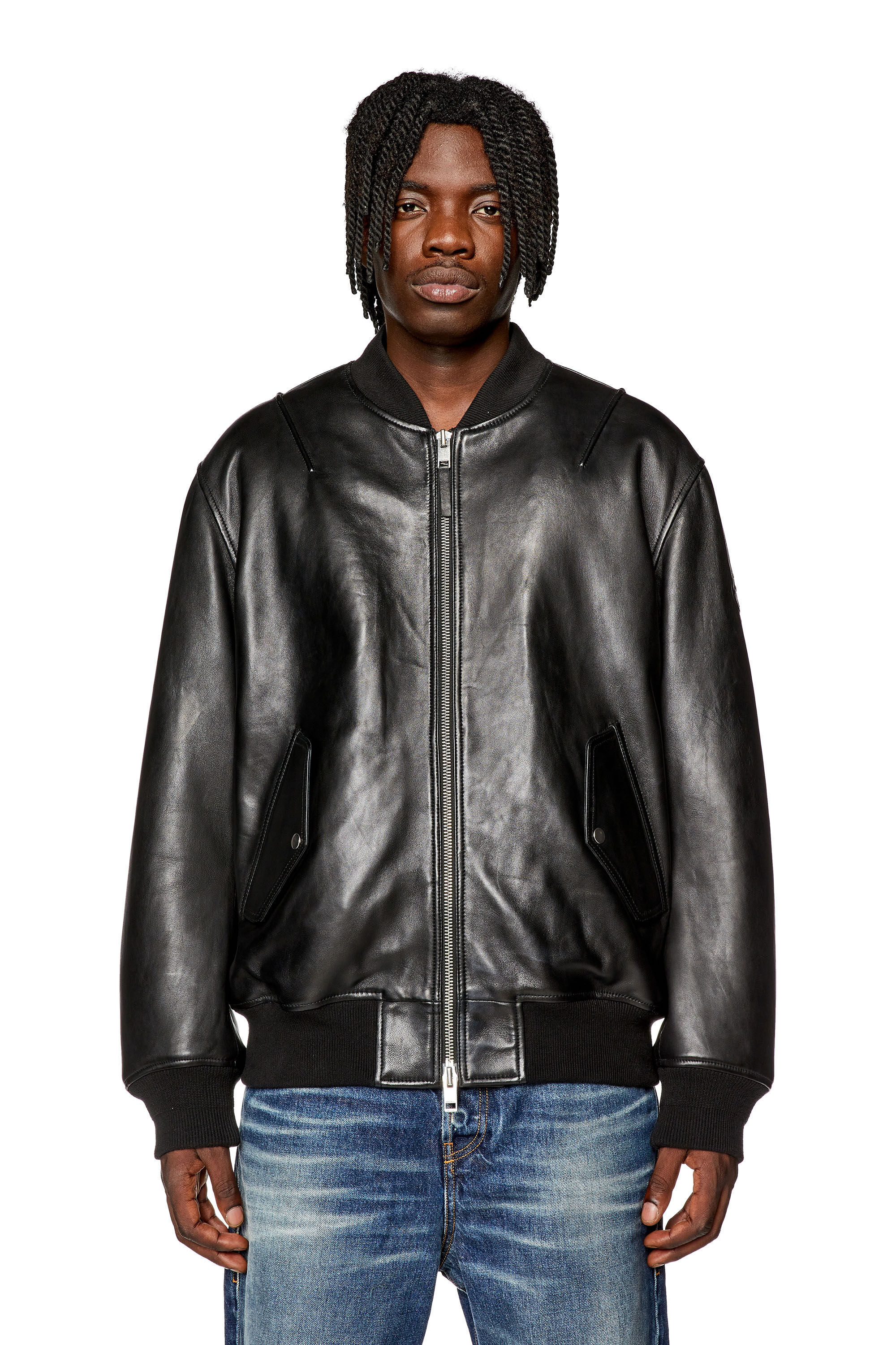 Men's Padded jacket in tumbled leather | L-PRITTS Diesel