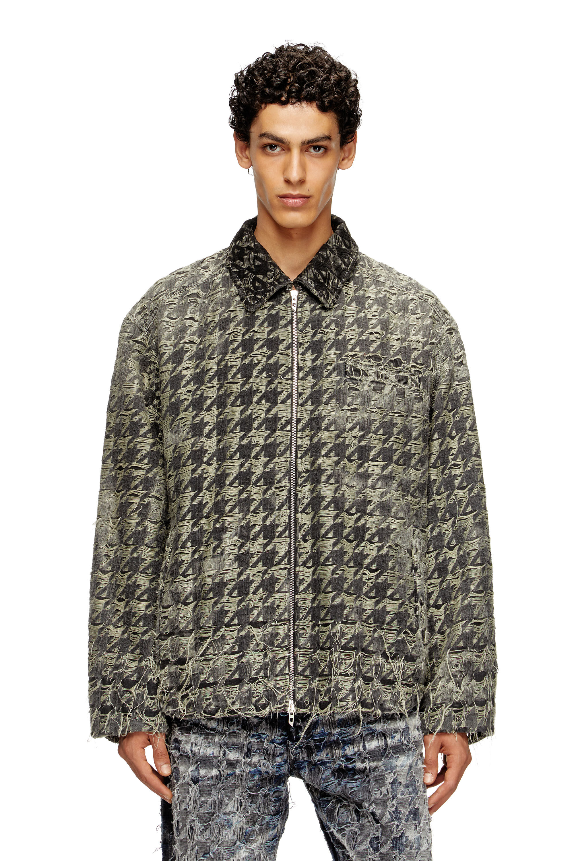 Diesel - D-ELMO-FSH, Chaqueta en tejido denim con tejido de pata de gallo Hombre in Negro - 3