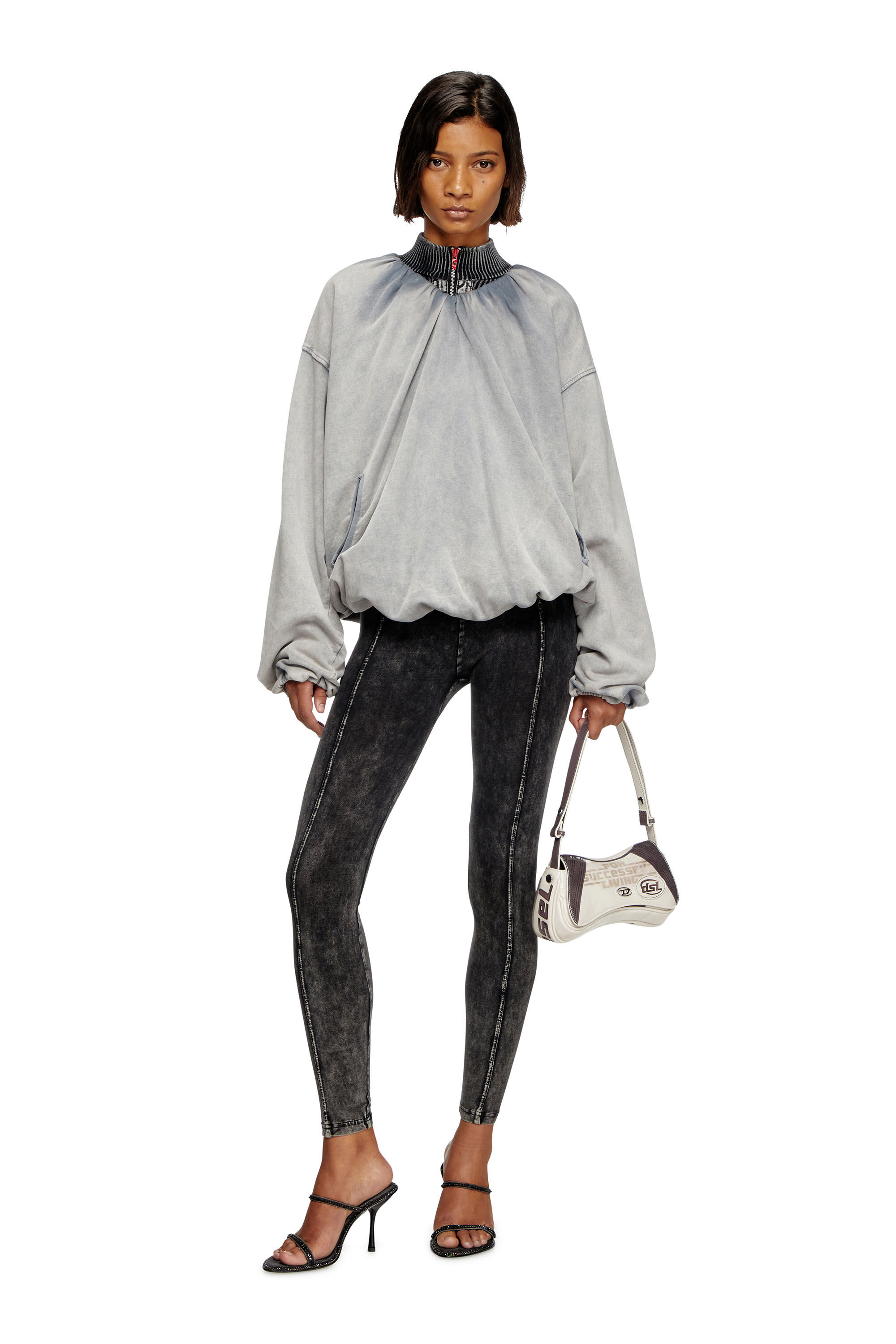 DIESEL フレイ クラッチ X10202P8071 HA590 Women's Play-Glossy clutch with biker details | Grey | Diesel