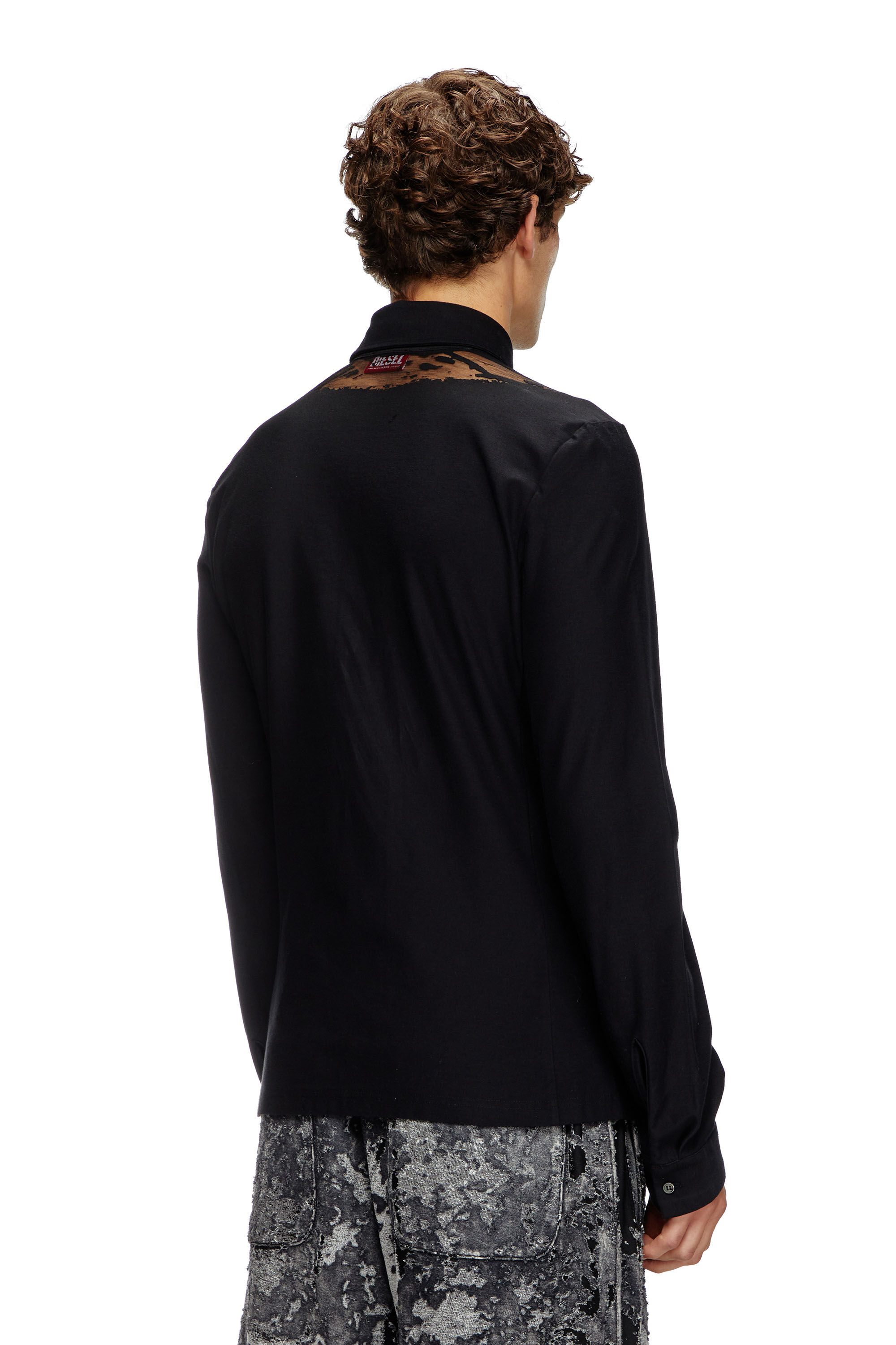 Diesel - S-SUN-PLAIN, Man's Jersey shirt with devoré sweat stains in Black - 5