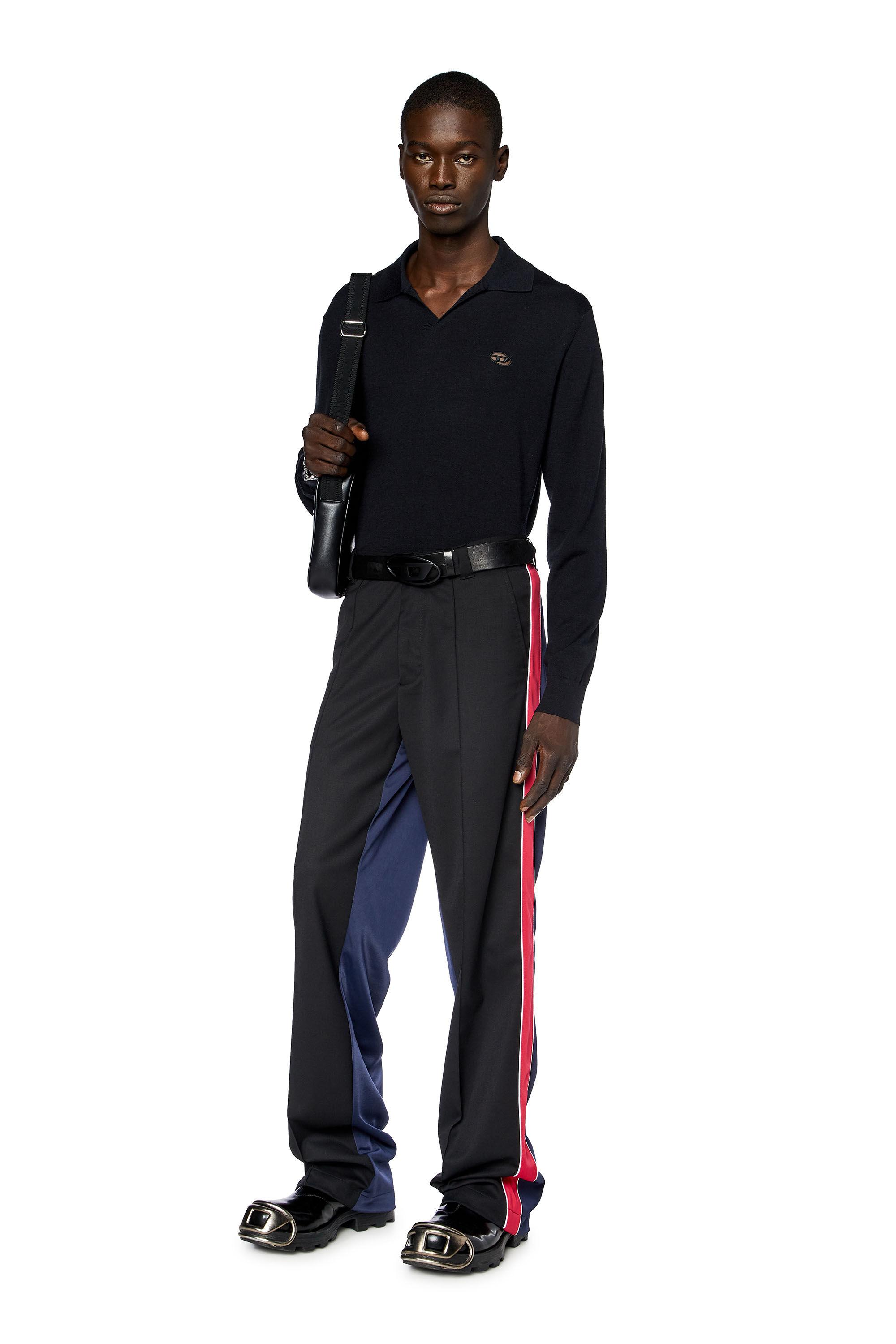 Diesel - K-GLARE, Man's Wool jumper with polo collar in Black - 1