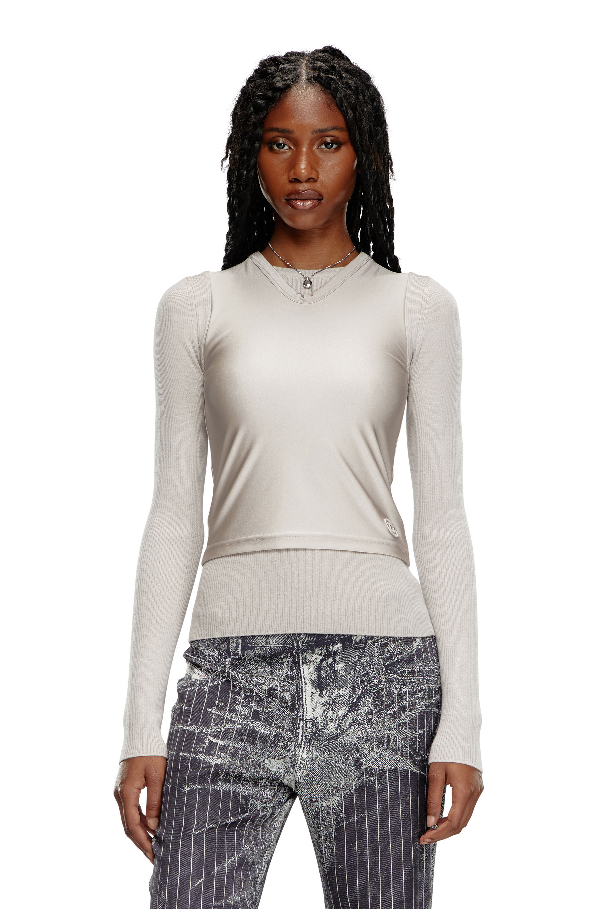 Diesel - M-ROSEL, Camiseta tejida en lana con capa superpuesta con tirantes Mujer in Gris - 3
