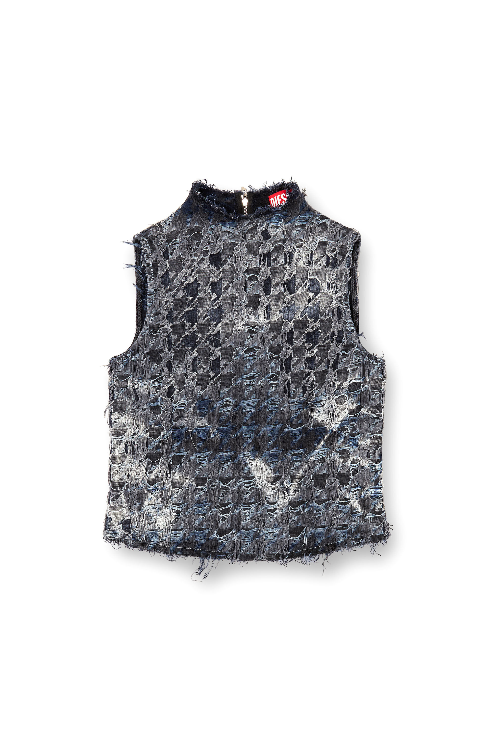 Diesel - DE-TAPI-FSH1, Top sin mangas en tejido denim lavado tie-dye con diseño de pata de gallo Mujer in Negro - 2