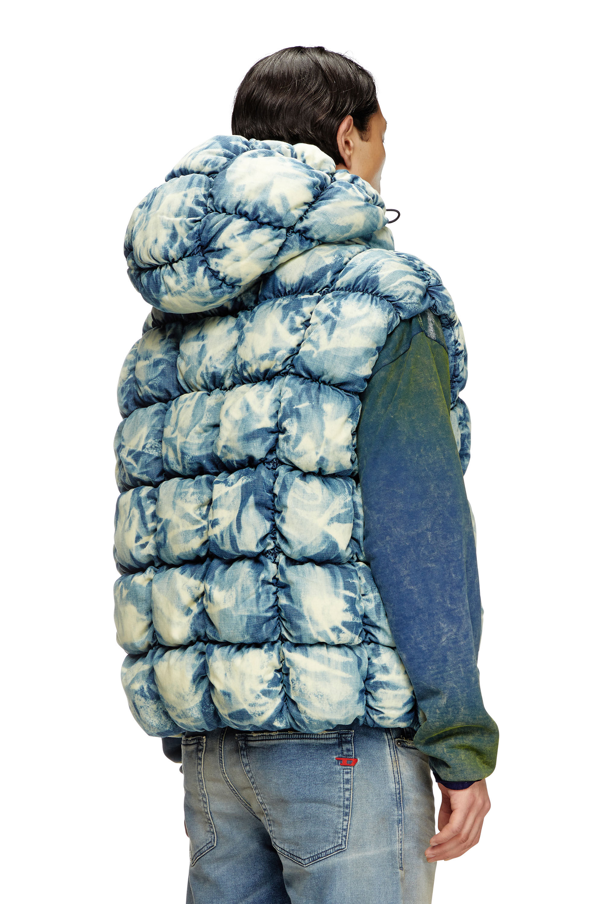 Women's Tie-dyed denim puffer vest | Blue | Diesel