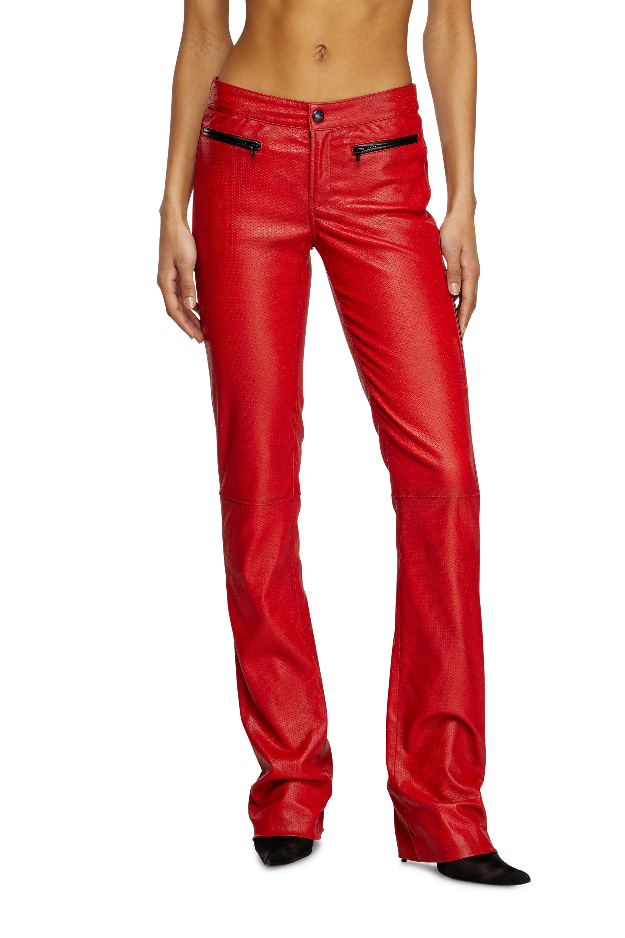 Diesel - L-INSEY, Pantalones de motorista de cuero elástico perforado Mujer in Rojo - 3
