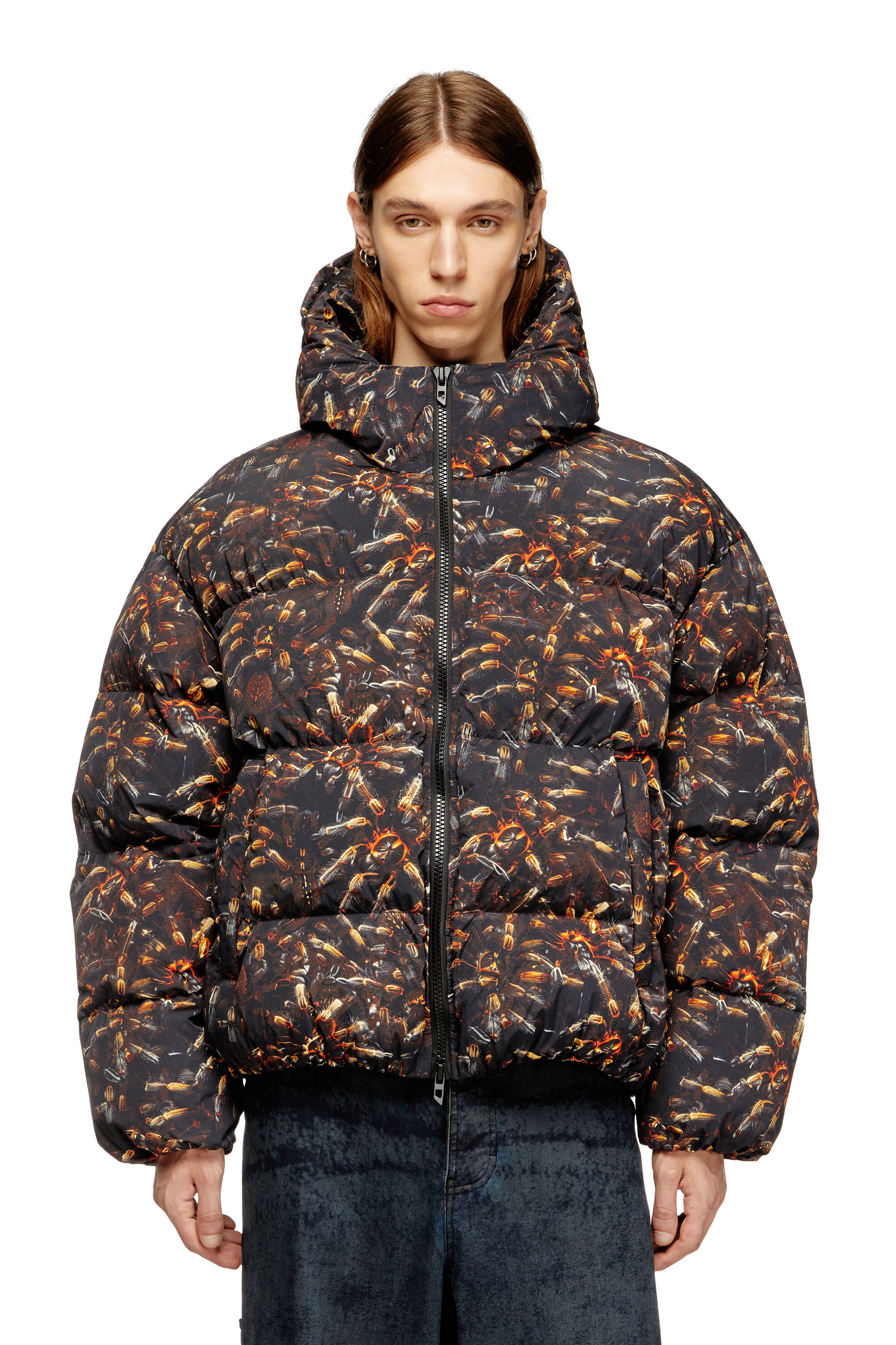 Diesel - W-SPIDER, Man's Hooded puffer jacket with spider print in null - 3