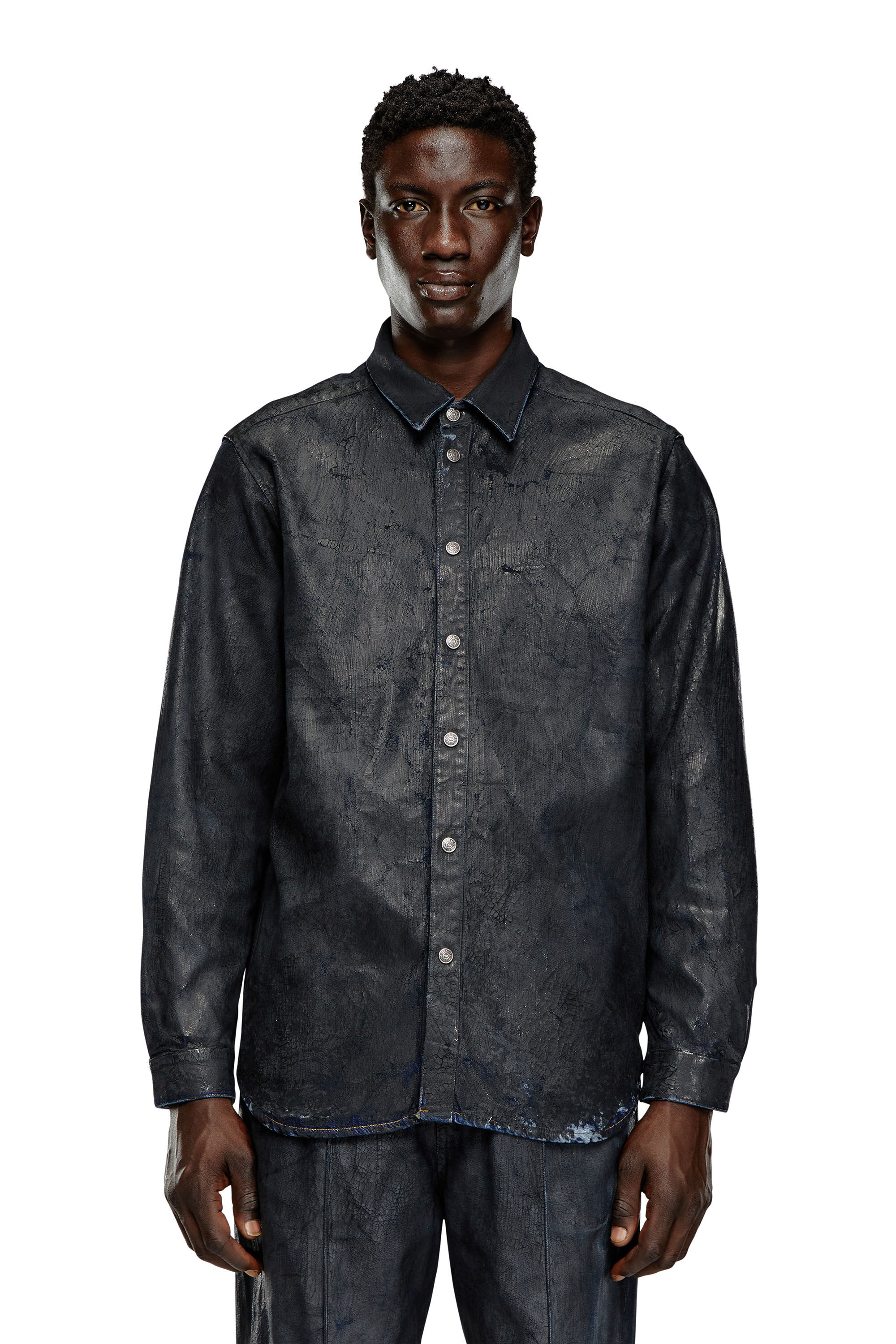 Camisa de denim con recubrimiento craquelado Hombre | Negro | Diesel