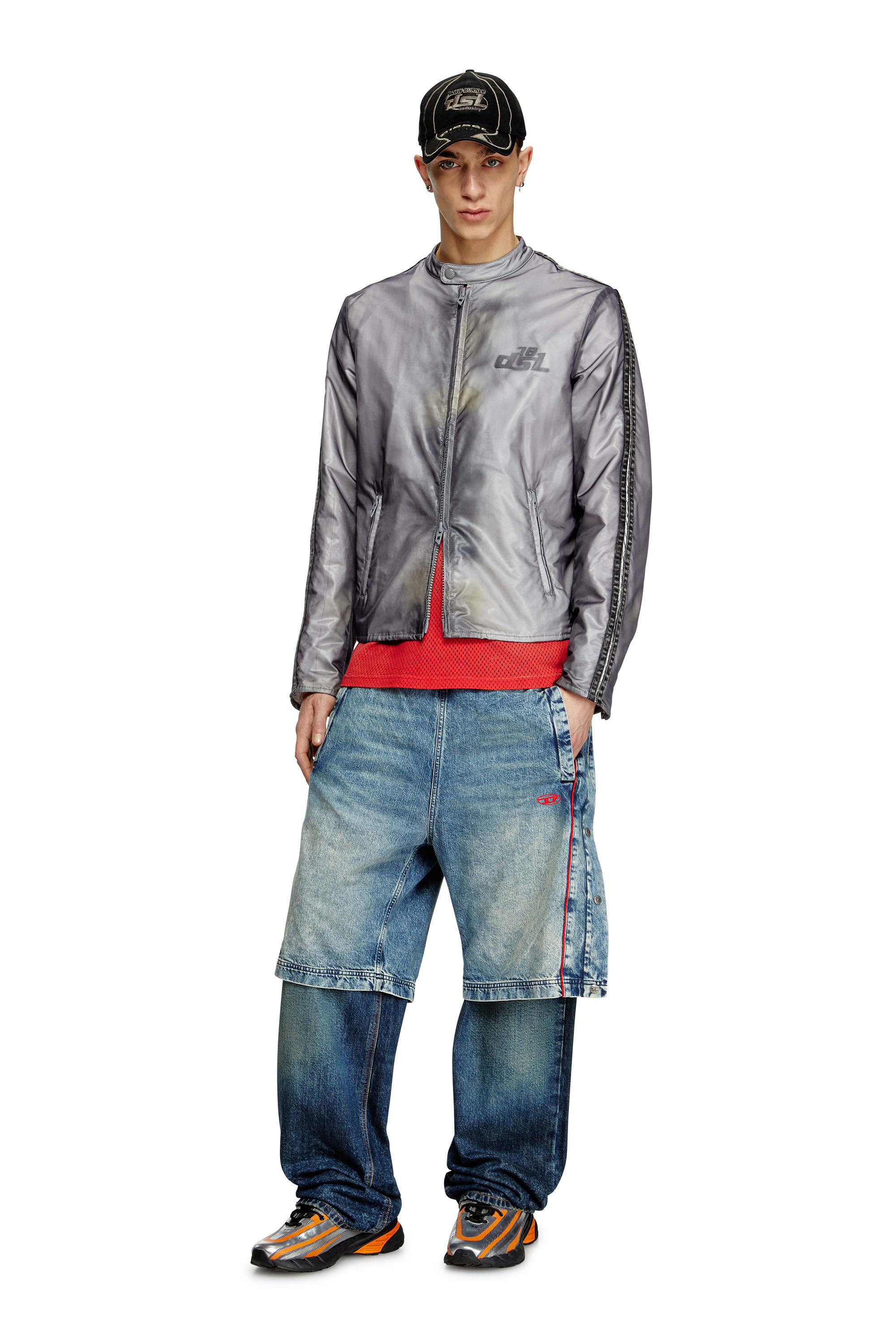 Diesel - J-POP, Chaqueta de motorista con efecto transparente Hombre in Gris - 1
