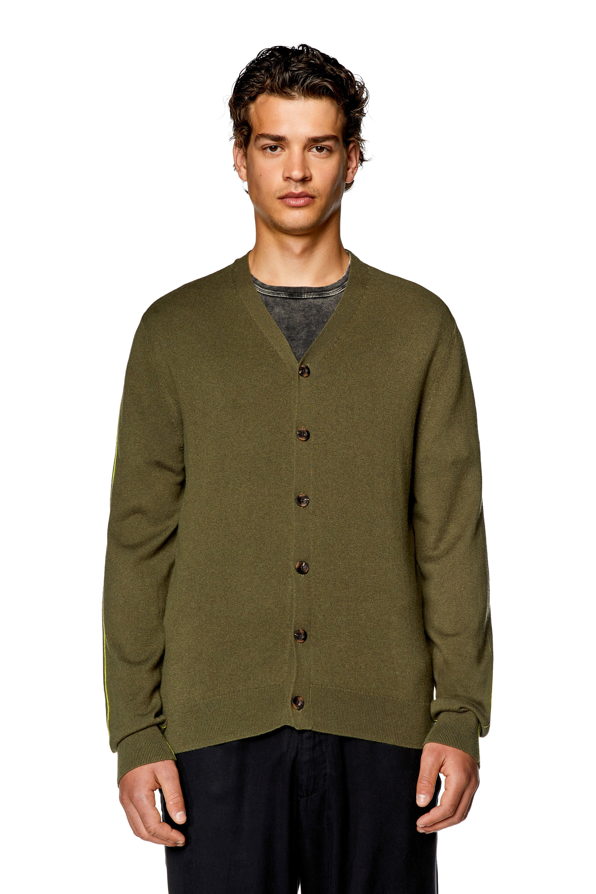 Diesel - K-ZANTE, Cárdigan con ribetes en contraste Hombre in Verde - 5