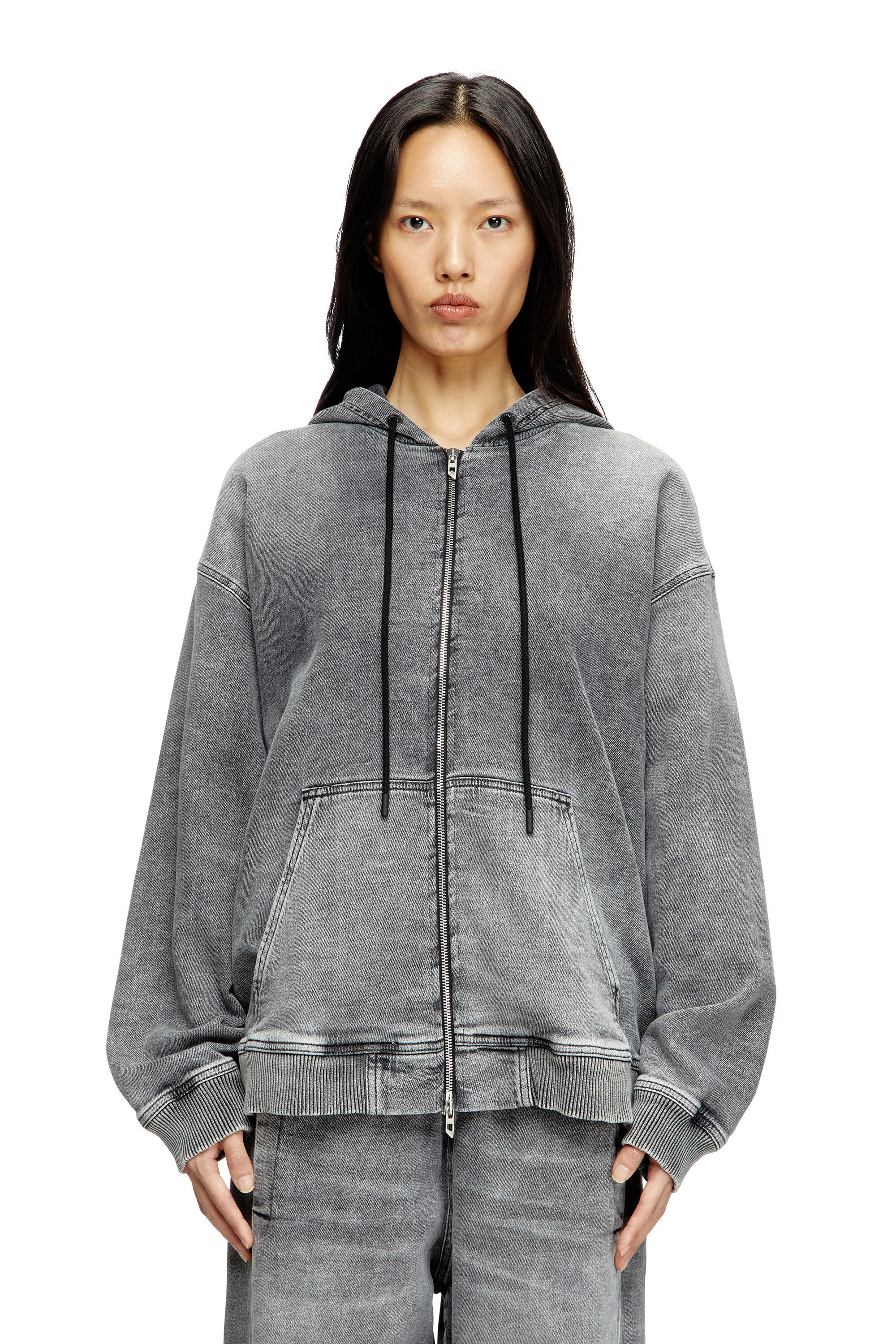 Women's Zip sweatshirt in printed Track Denim | Grey | Diesel