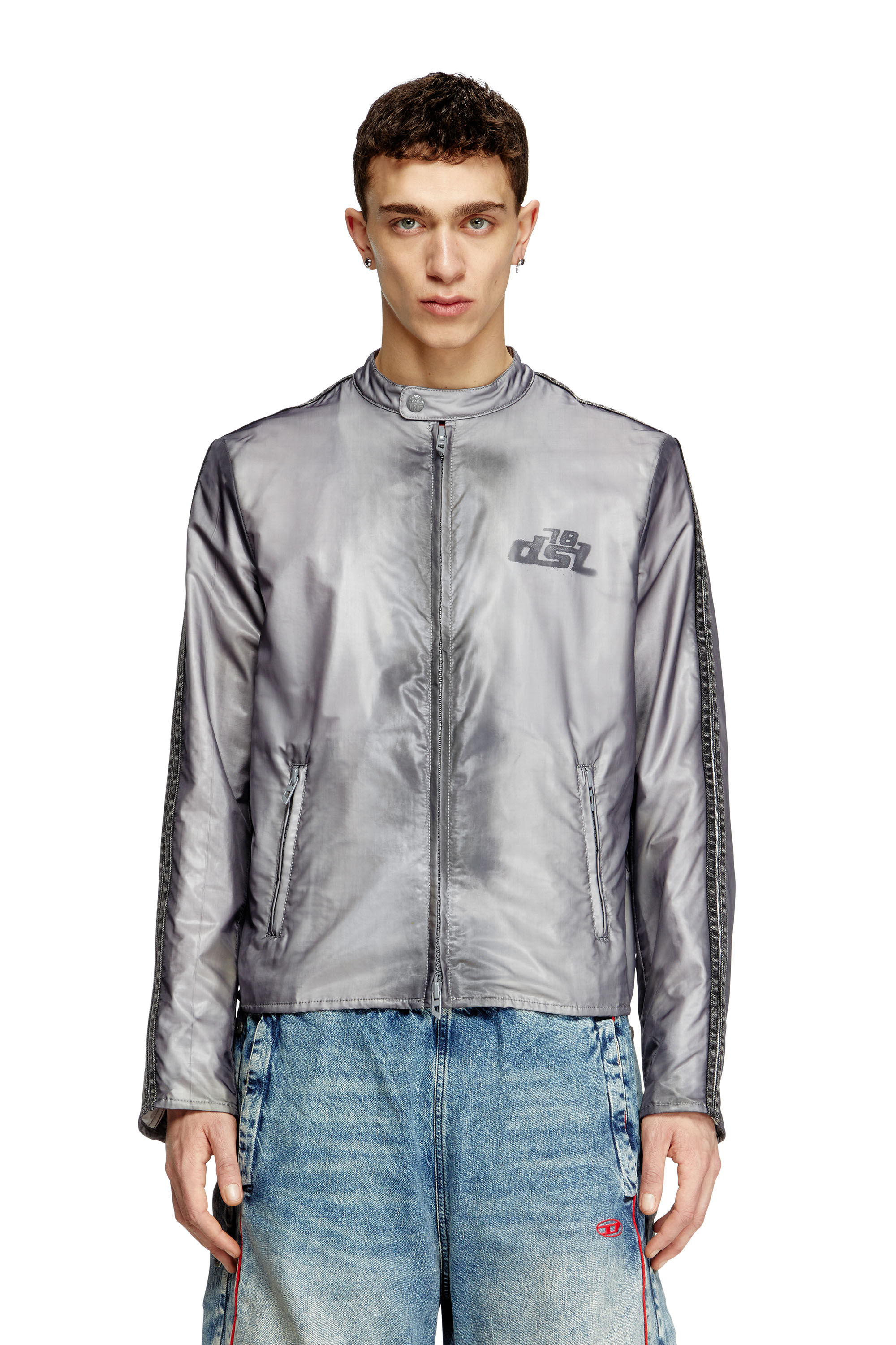 Diesel - J-POP, Chaqueta de motorista con efecto transparente Hombre in Gris - 3
