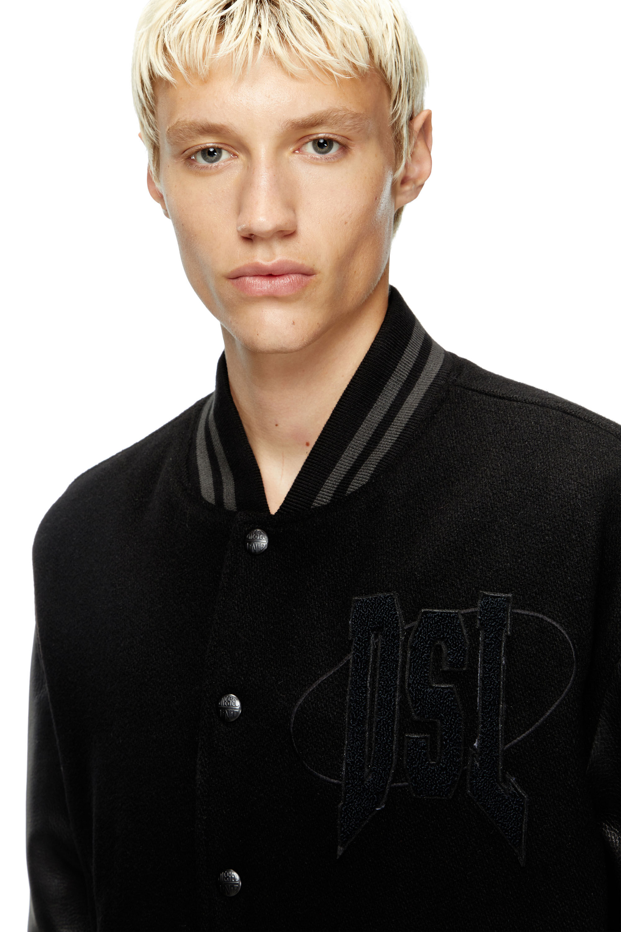 Diesel - L-NYMAN, Man's Varsity bomber jacket in cotton and leather in Black - 4