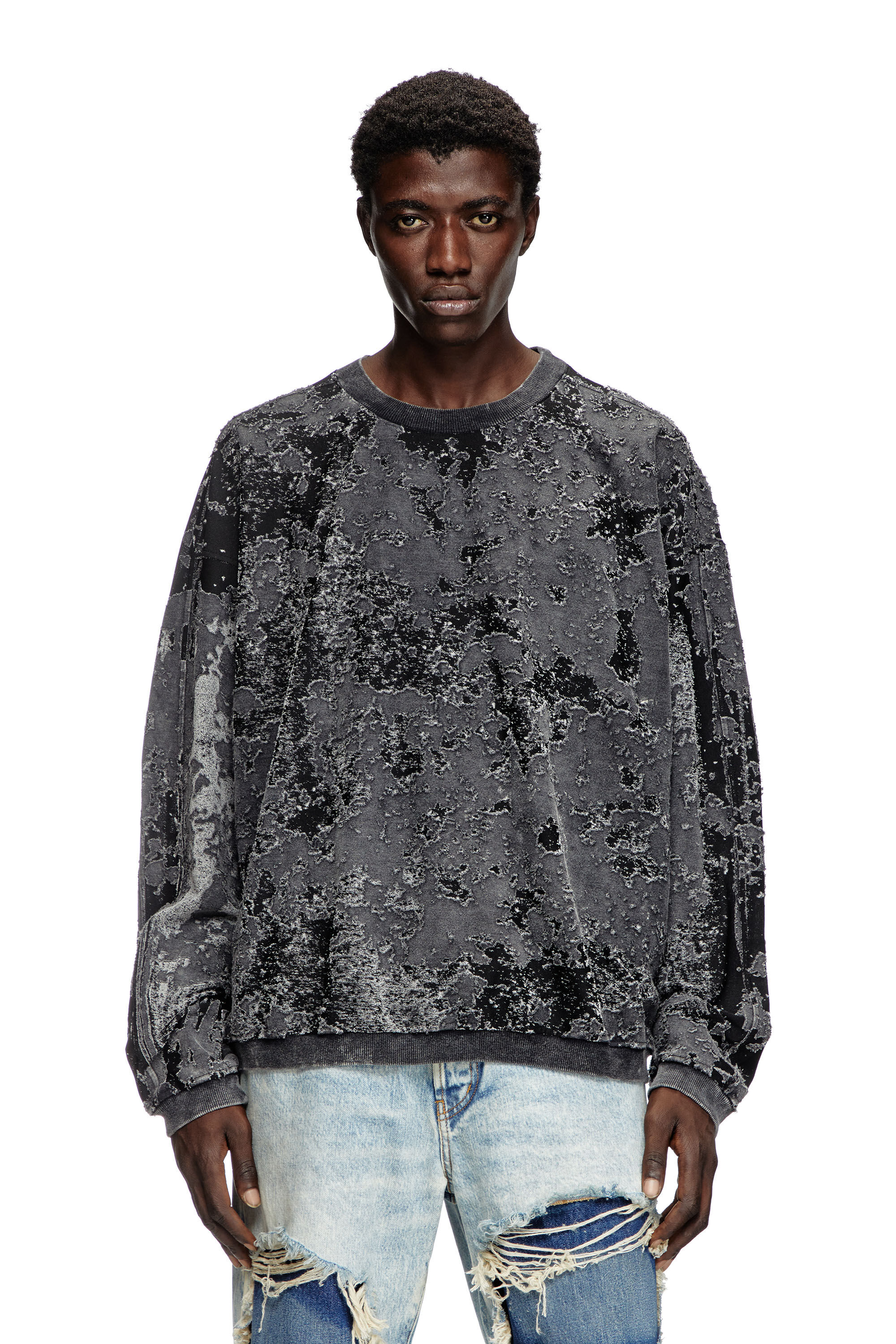 Men's Burnout sweatshirt with camo effect | Black | Diesel