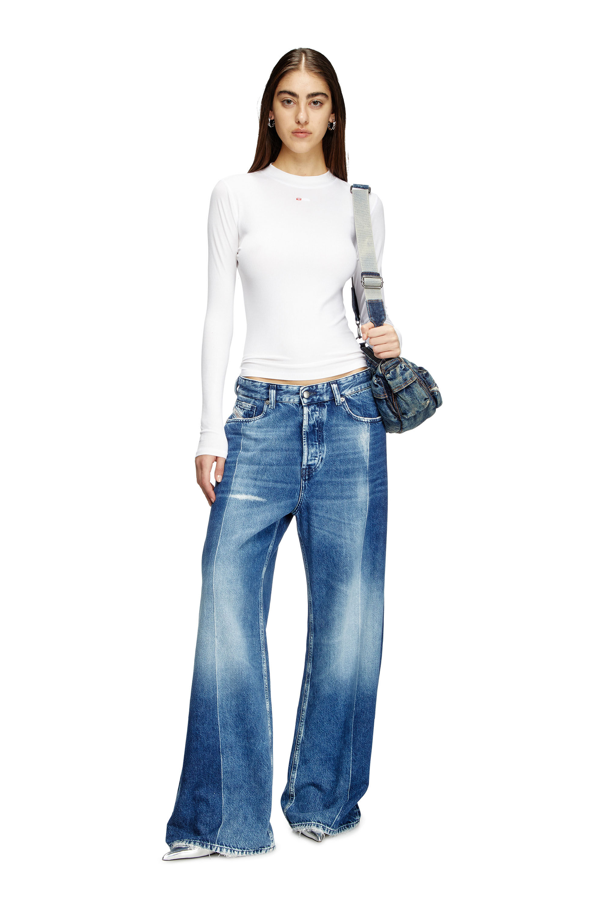 Diesel - T-MOKKY-LS-MICRODIV, Top en canalé con medio cuello alto Mujer in Blanco - 1