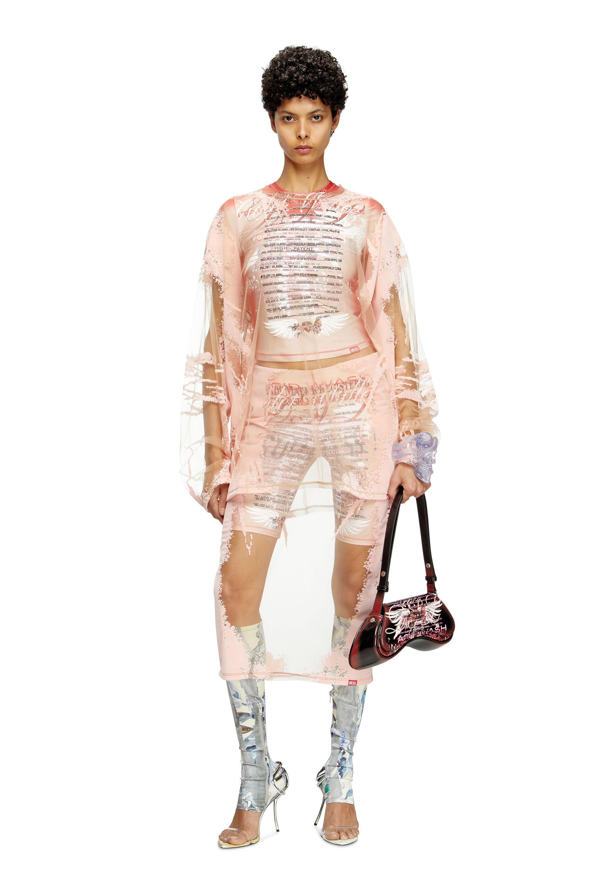 Diesel - T-HASSAN-LS-A, Camiseta de nailon con estampado de letras de canciones y manga larga Unisex in Rosa - 7