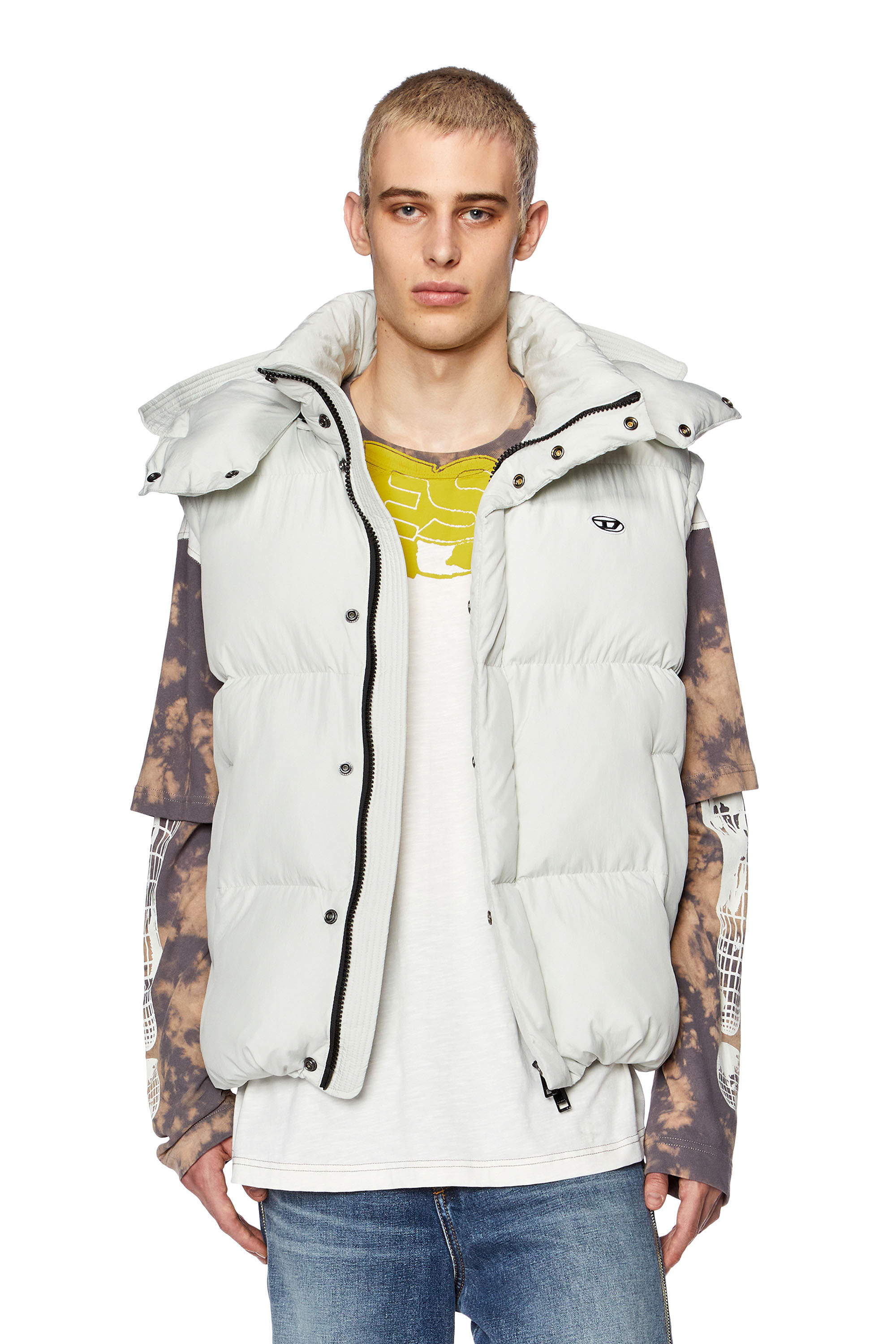 Men s Puffer vest with detachable hood White Diesel