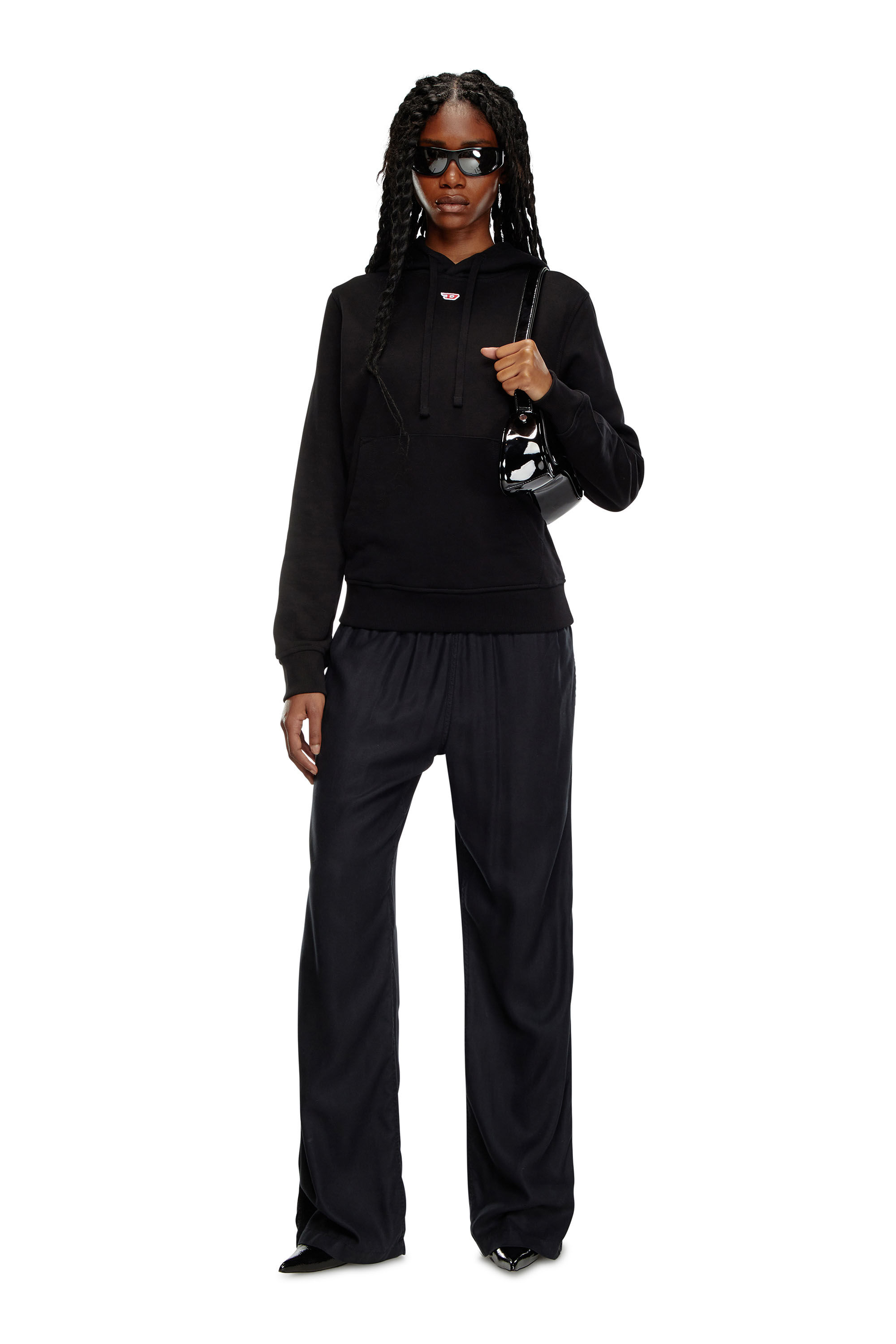 Diesel - S-GINN-HOOD-D, Sudadera con capucha con parche D bordado Mujer in Negro - 1