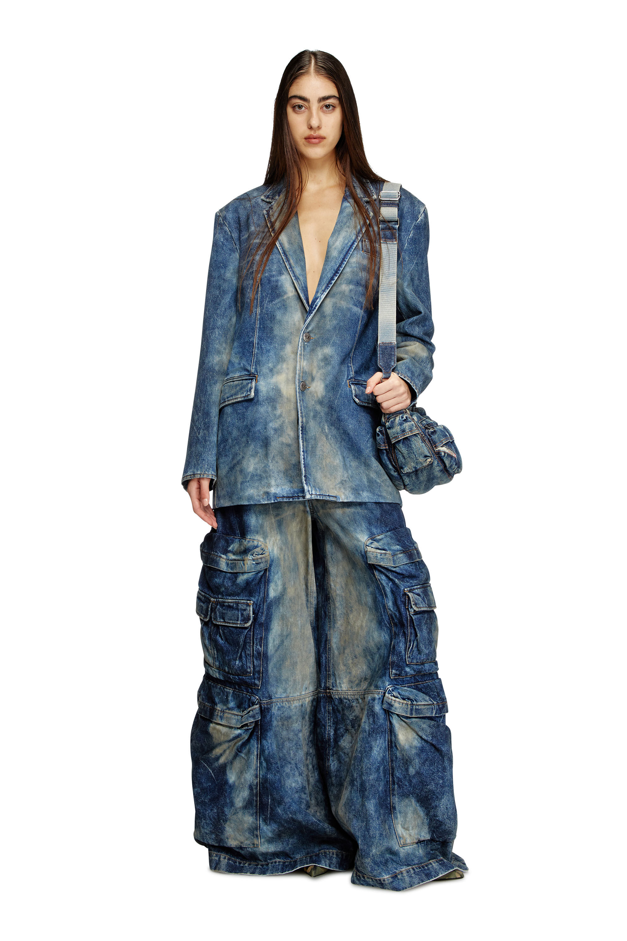 Women's Blazer in hand-treated dirty denim | Blue | Diesel