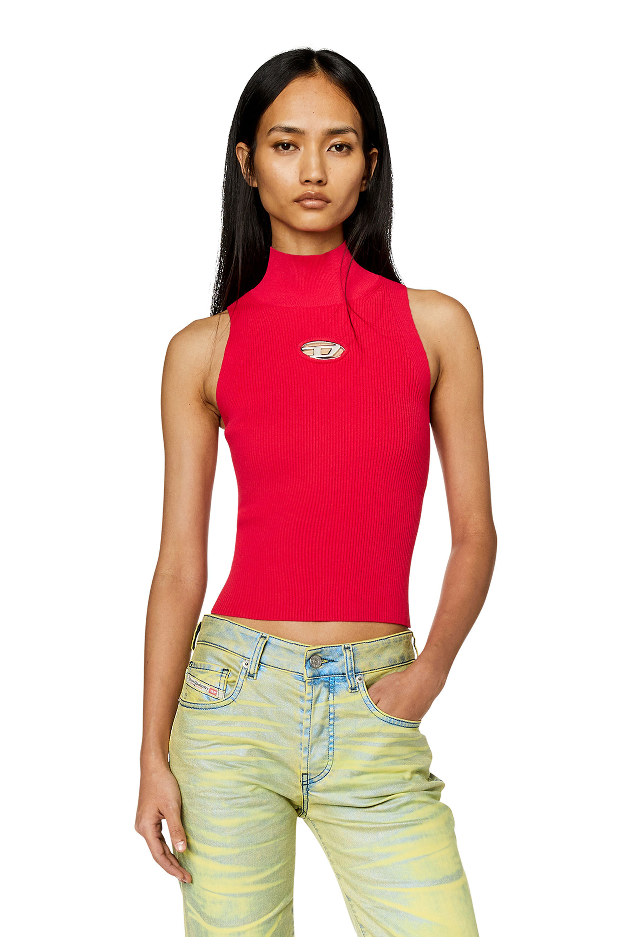 Women's Ribbed-knit turtleneck top | Pink | Diesel