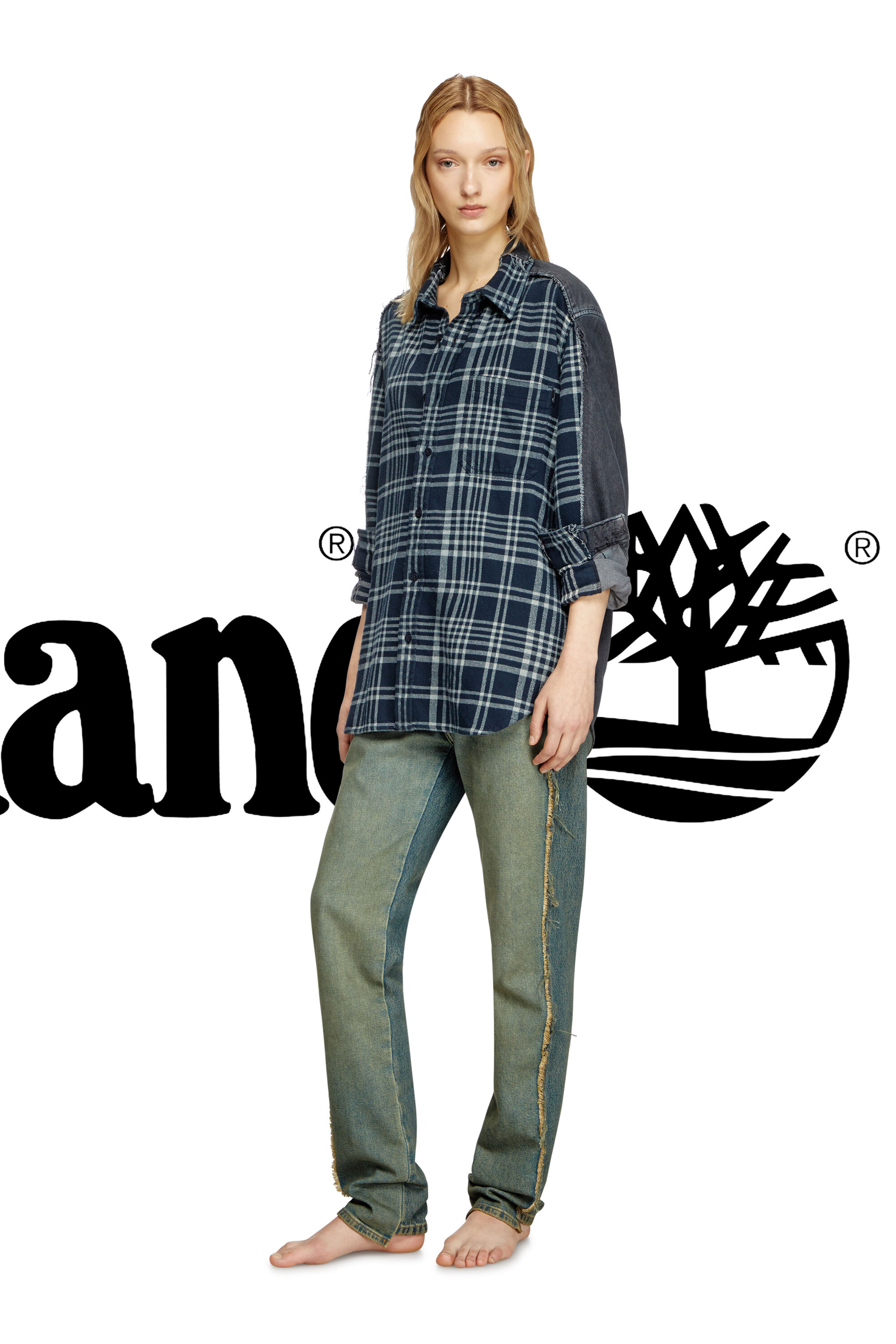 Diesel - Shirt Dieseloves 6B, Unisex's Overdyed check and denim shirt in Blue/Black - 7