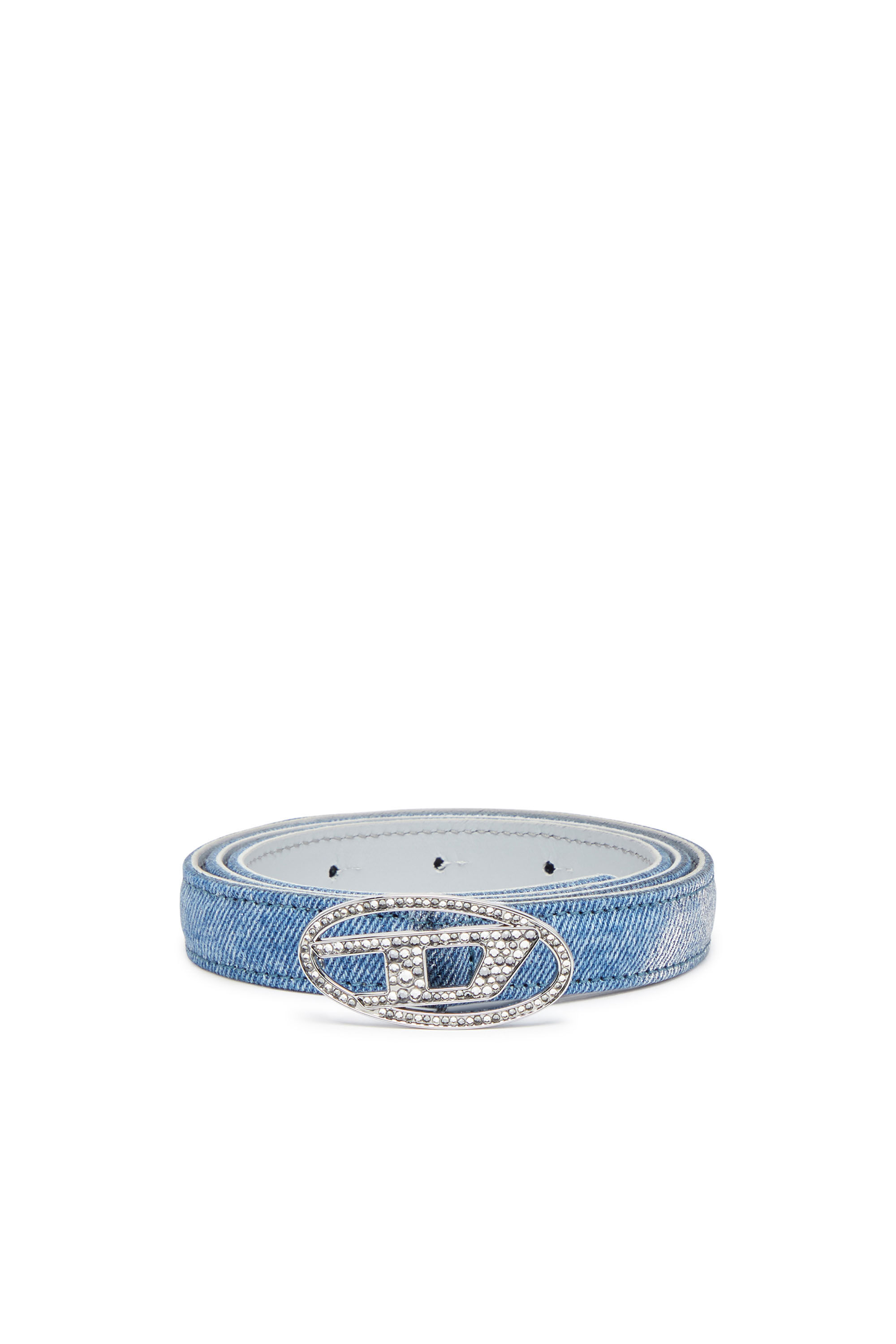 Women's Slim belt in foiled denim and leather | Blue | Diesel
