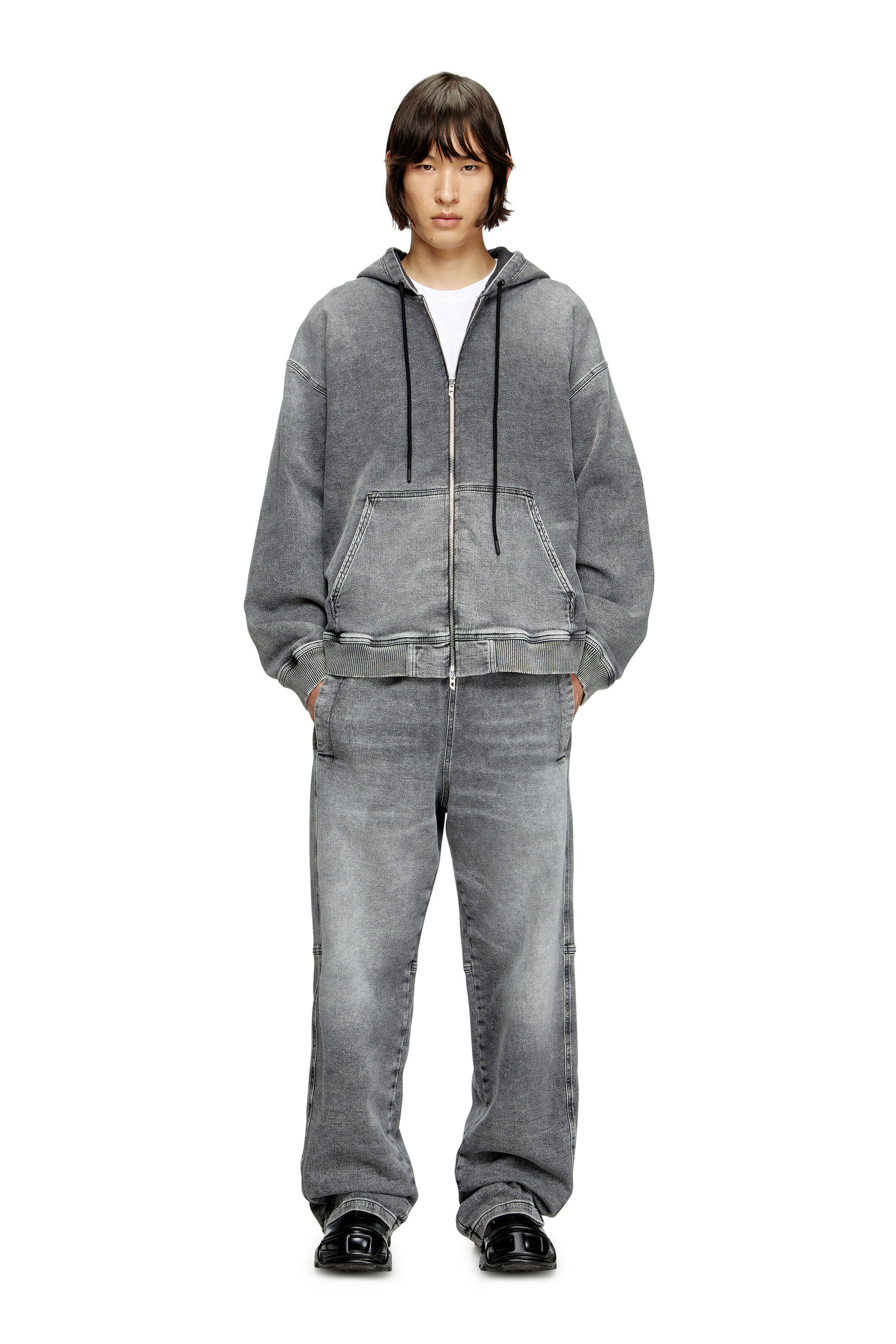 Diesel - HS D-GIRI-S TRACK, Sudadera con capucha y cremallera en Track Denim marmoleado Unisex in Gris - 1