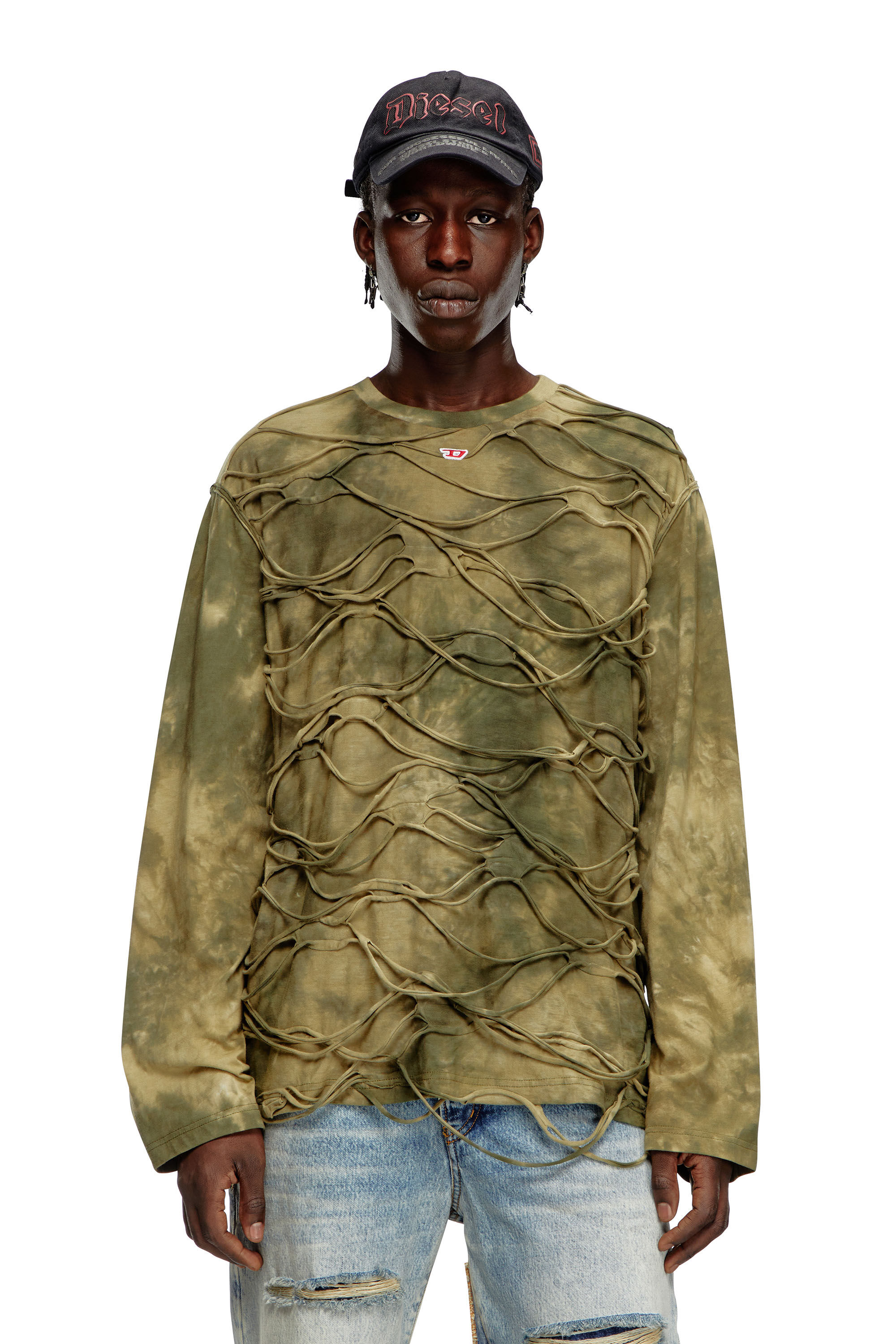 Men's Long-sleeve T-shirt with floating strands | Green | Diesel Men's Long-sleeve T-shirt with floating strands | Green | Diesel