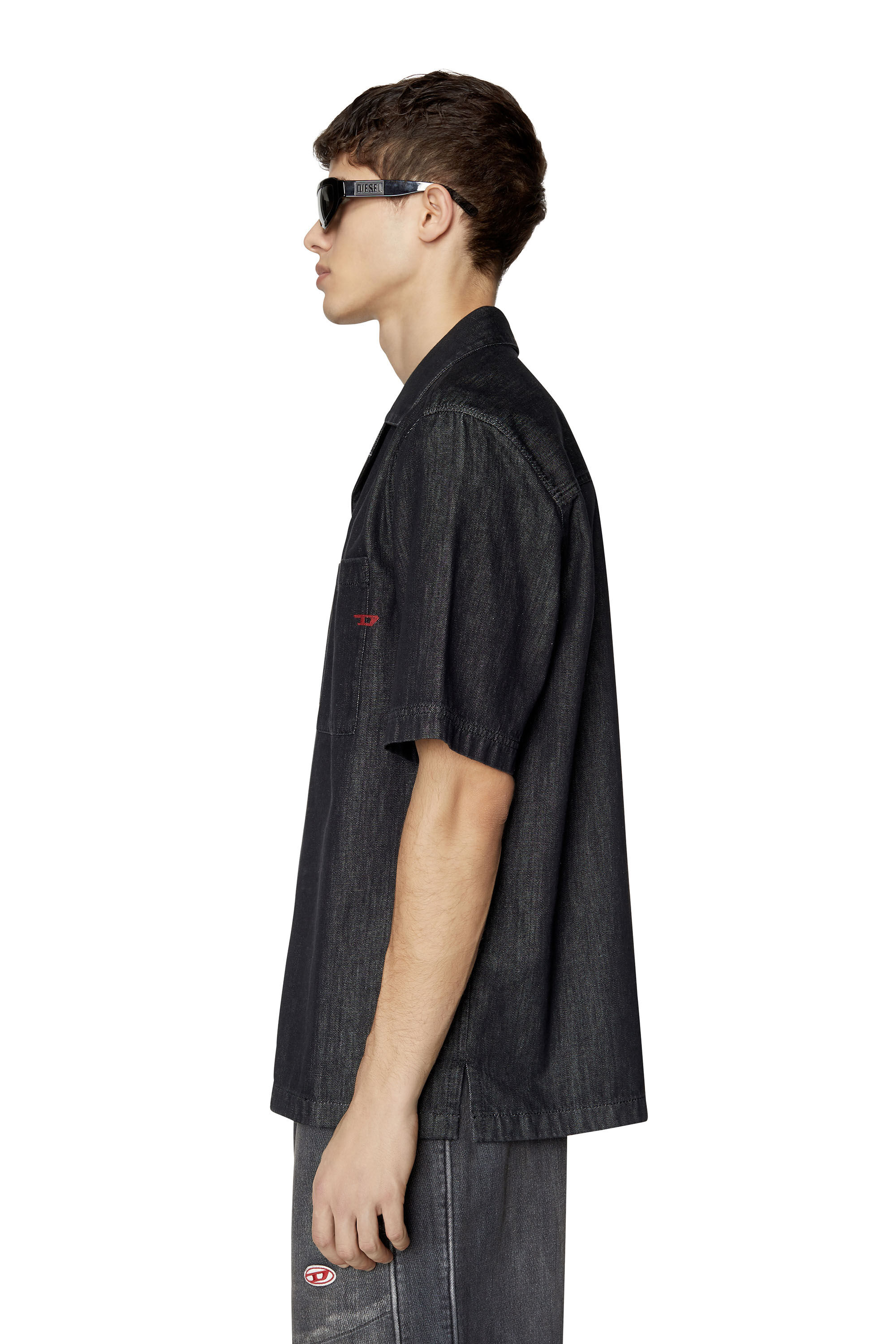 Diesel - D-PAROSHORT, Man's Bowling shirt in rinse denim in Black/Dark grey - 6