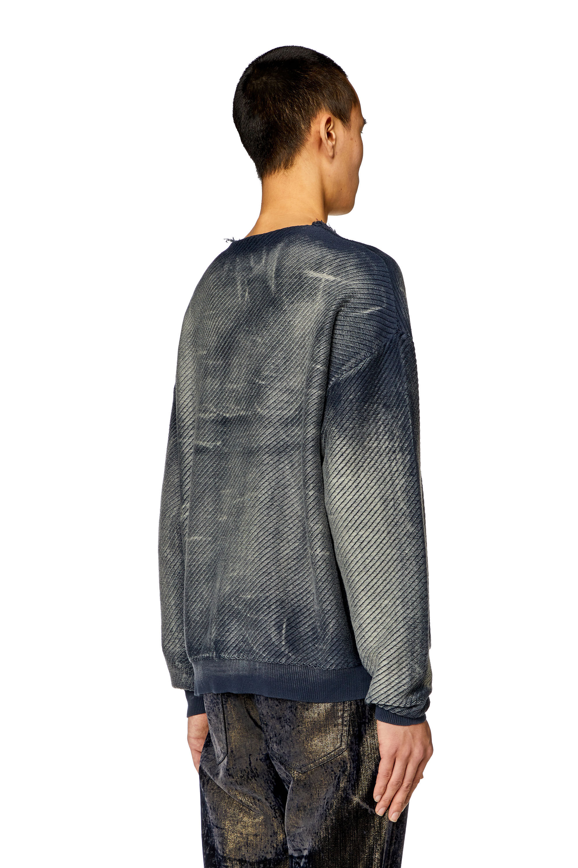 Men's Frayed denim-effect jumper | Blue | Diesel Men's Frayed denim-effect jumper | Blue | Diesel