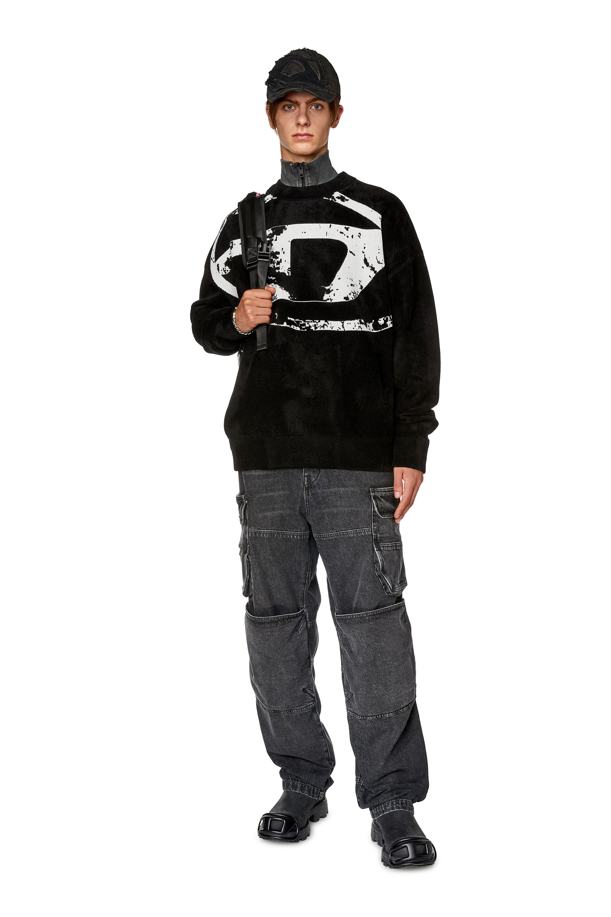 Men's Sweatshirt with distressed oval D | Black | Diesel