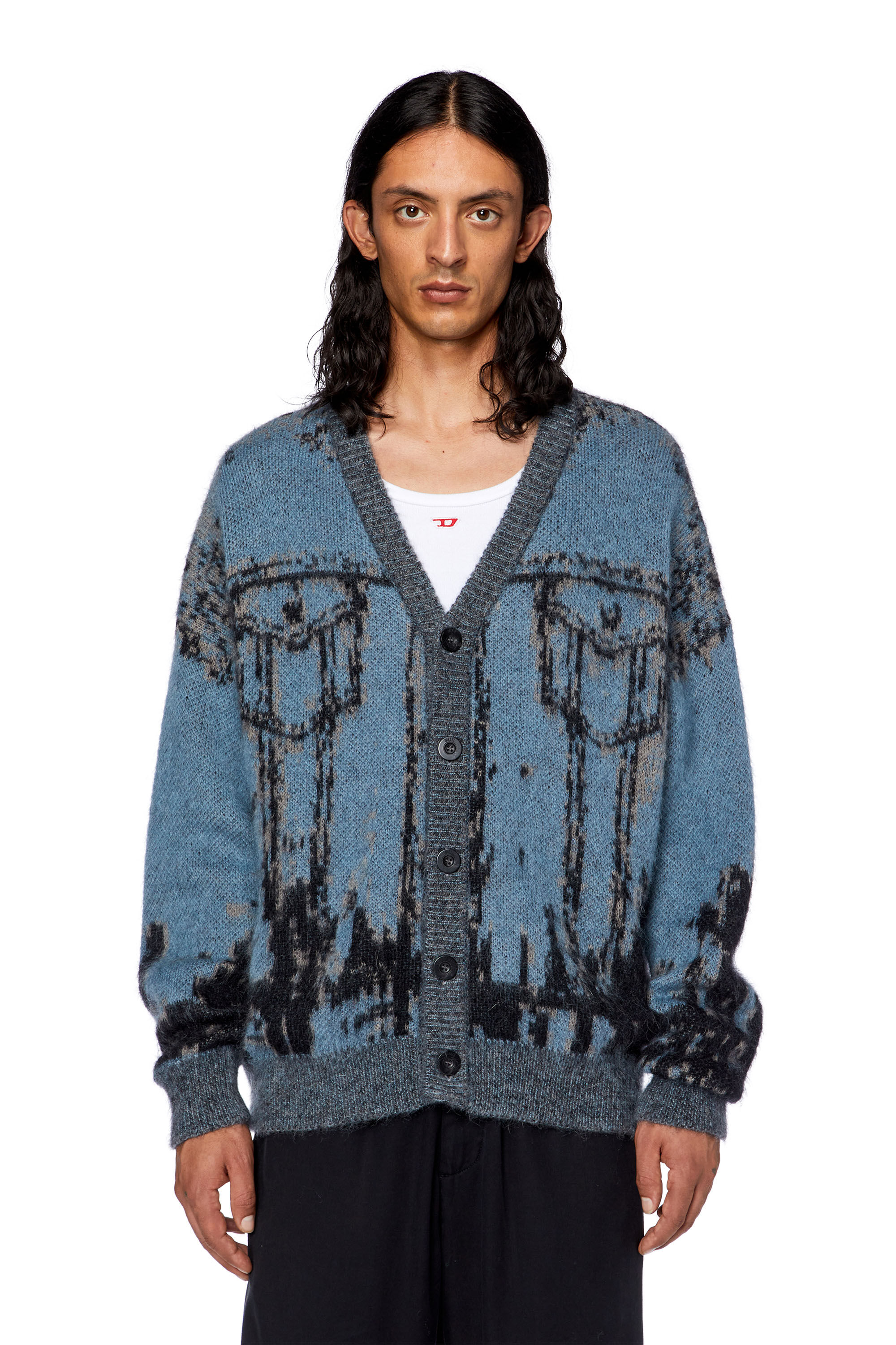 Men s Knit cardigan with jacquard jeans motif K PETALO Diesel