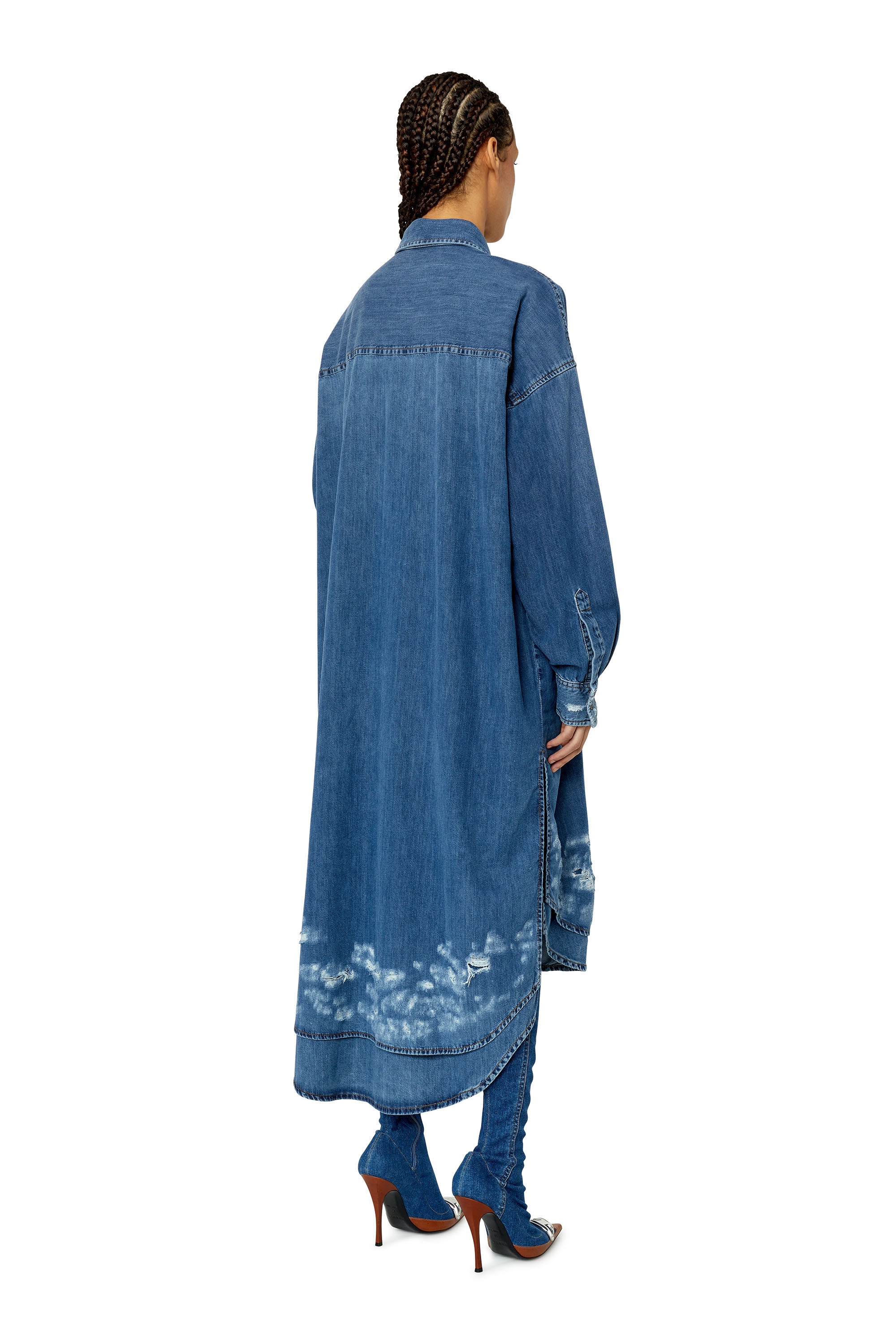 Diesel - DE-DAVIS-L, Woman's Oversized shirt dress in destroyed denim in Medium blue - 3