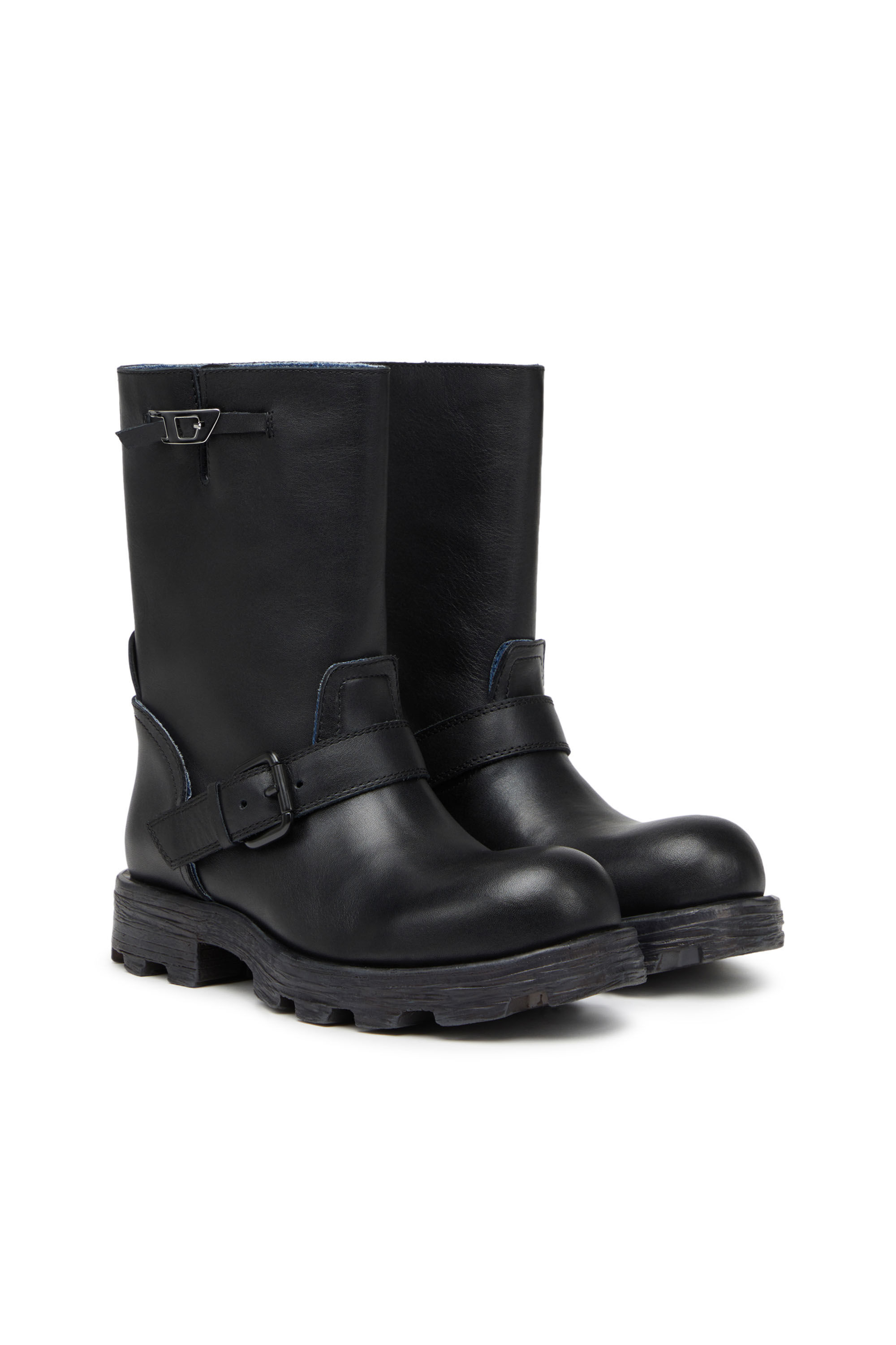 Diesel - D-HAMMER HB W, D-Hammer HB W - Botines de piel con bordes de denim Mujer in Negro - 2